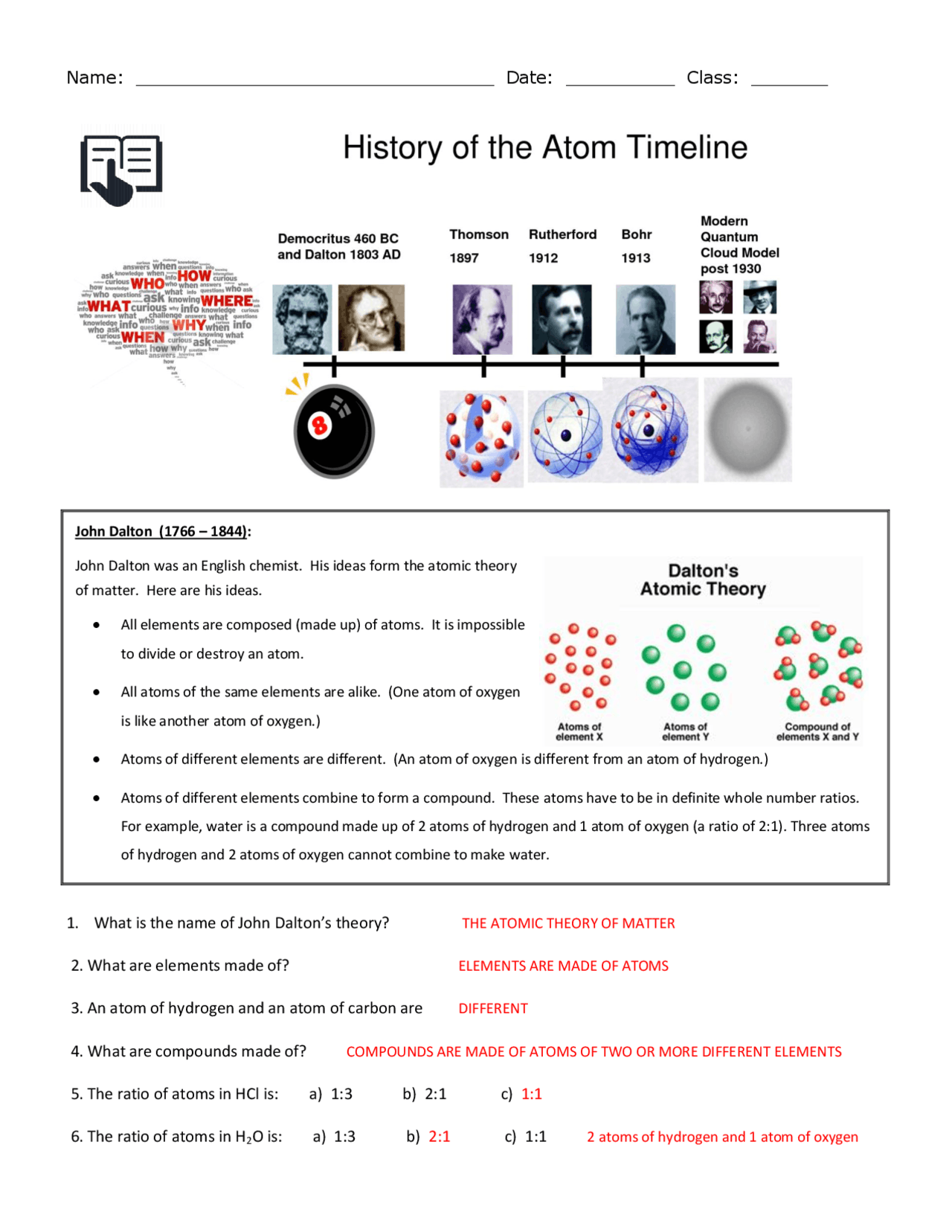 History of the Atom Timeline Worksheet key - Docsity Inside History Of The Atom Worksheet