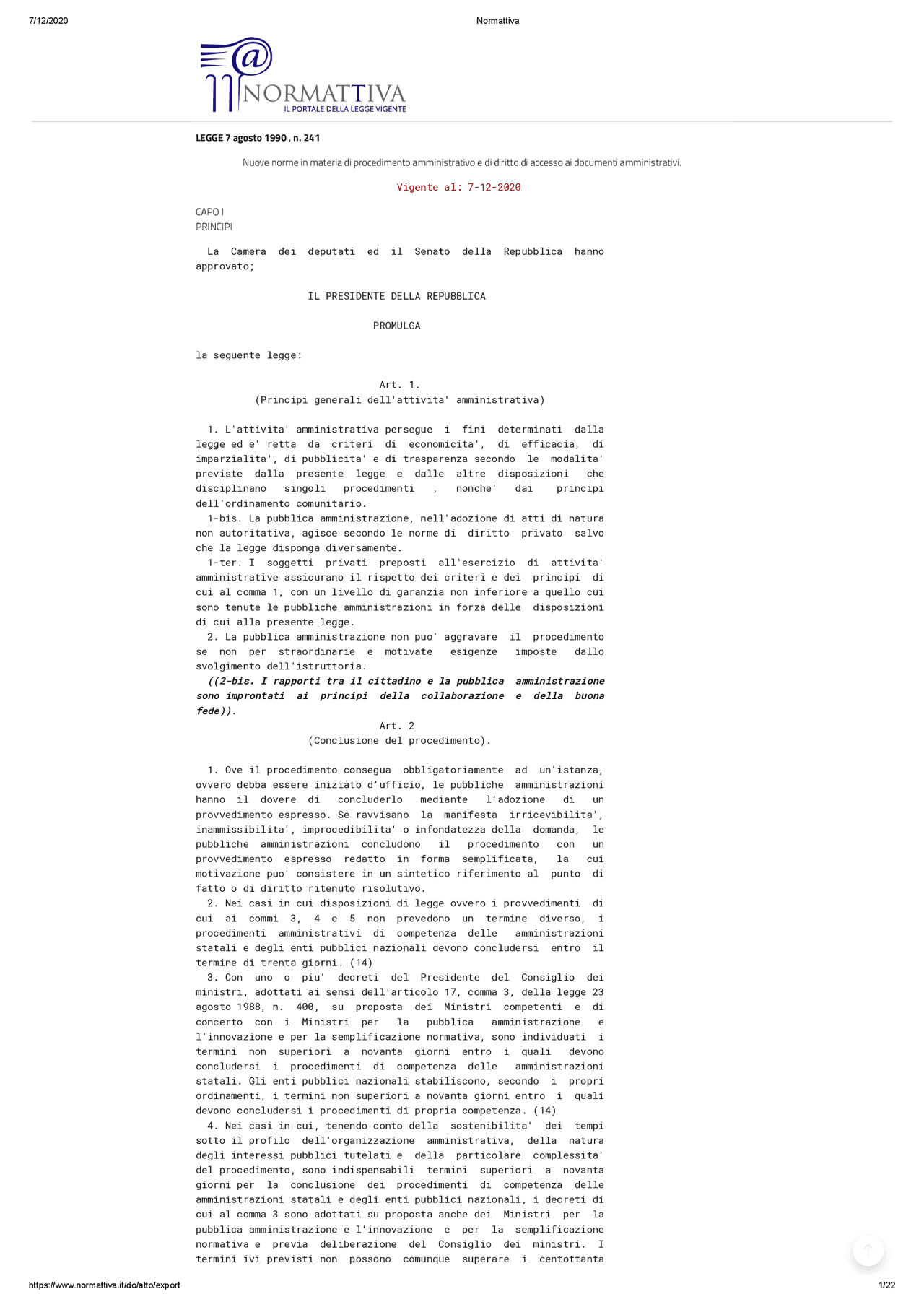 legge 241 del 1990 pdf