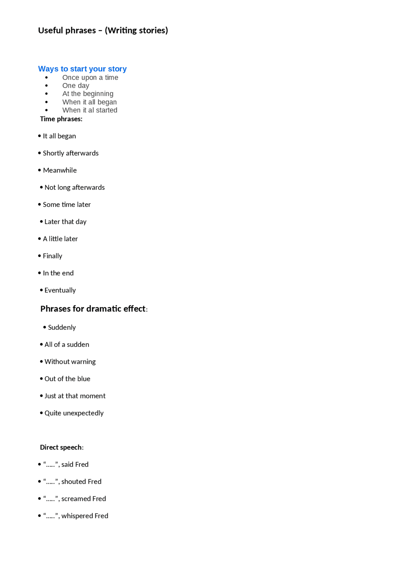 Writing a story level B1 - Docsity