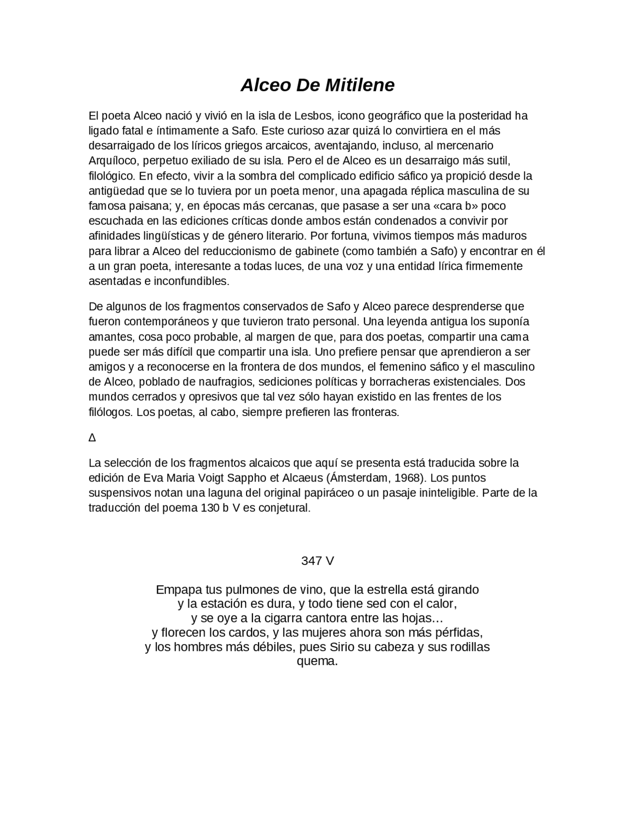 Biografia Alceo de Mitilene Docsity