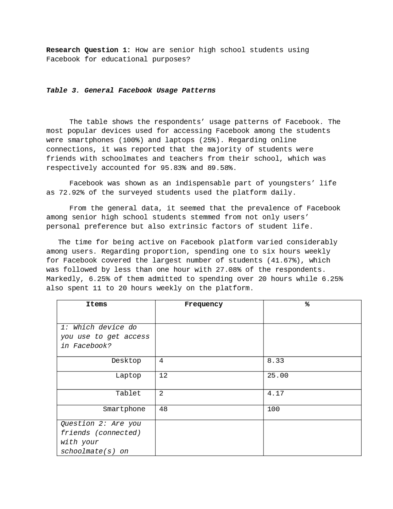 Research table example - Docsity