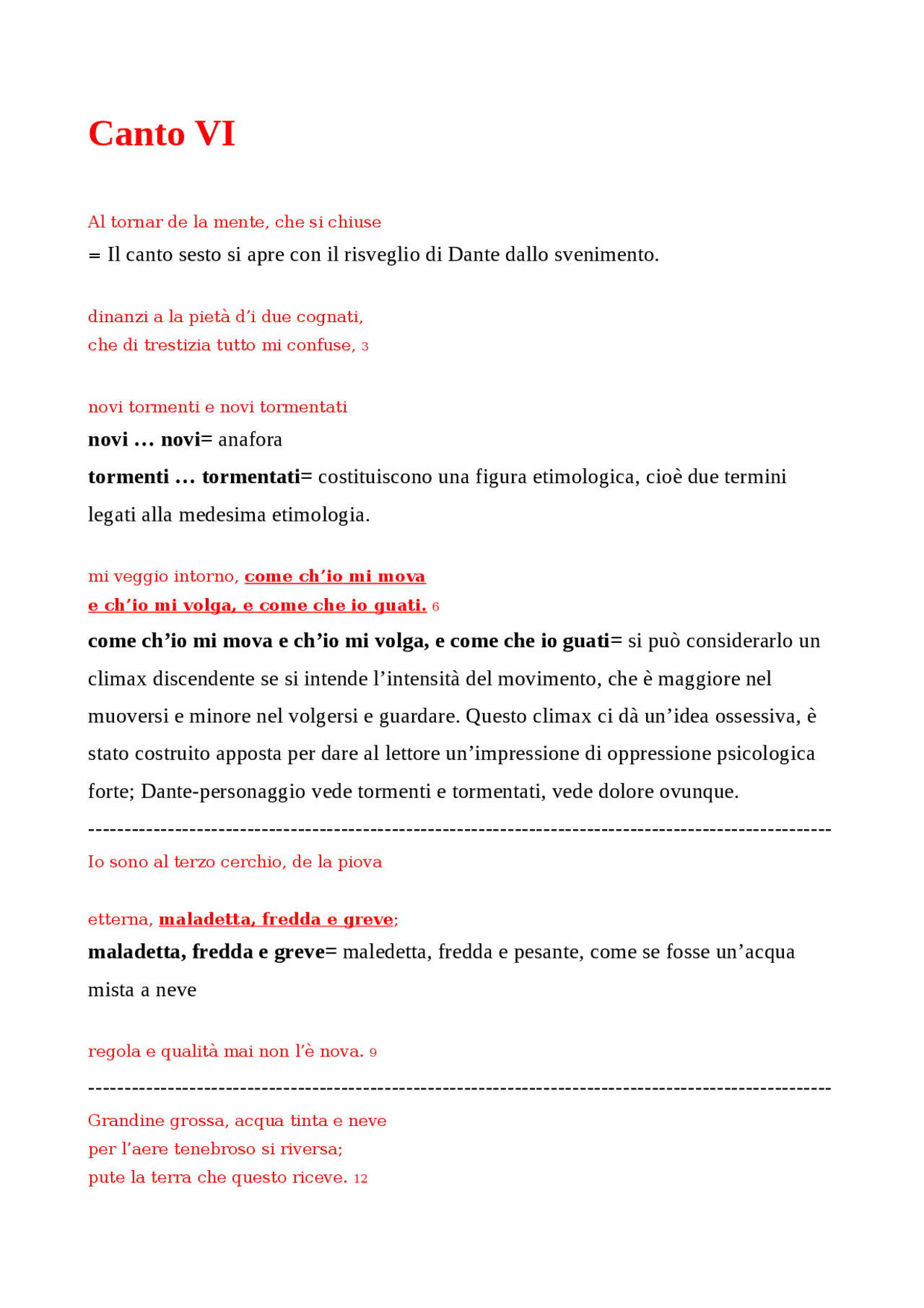 VI CANTO INFERNO Analisi dettagliata Docsity