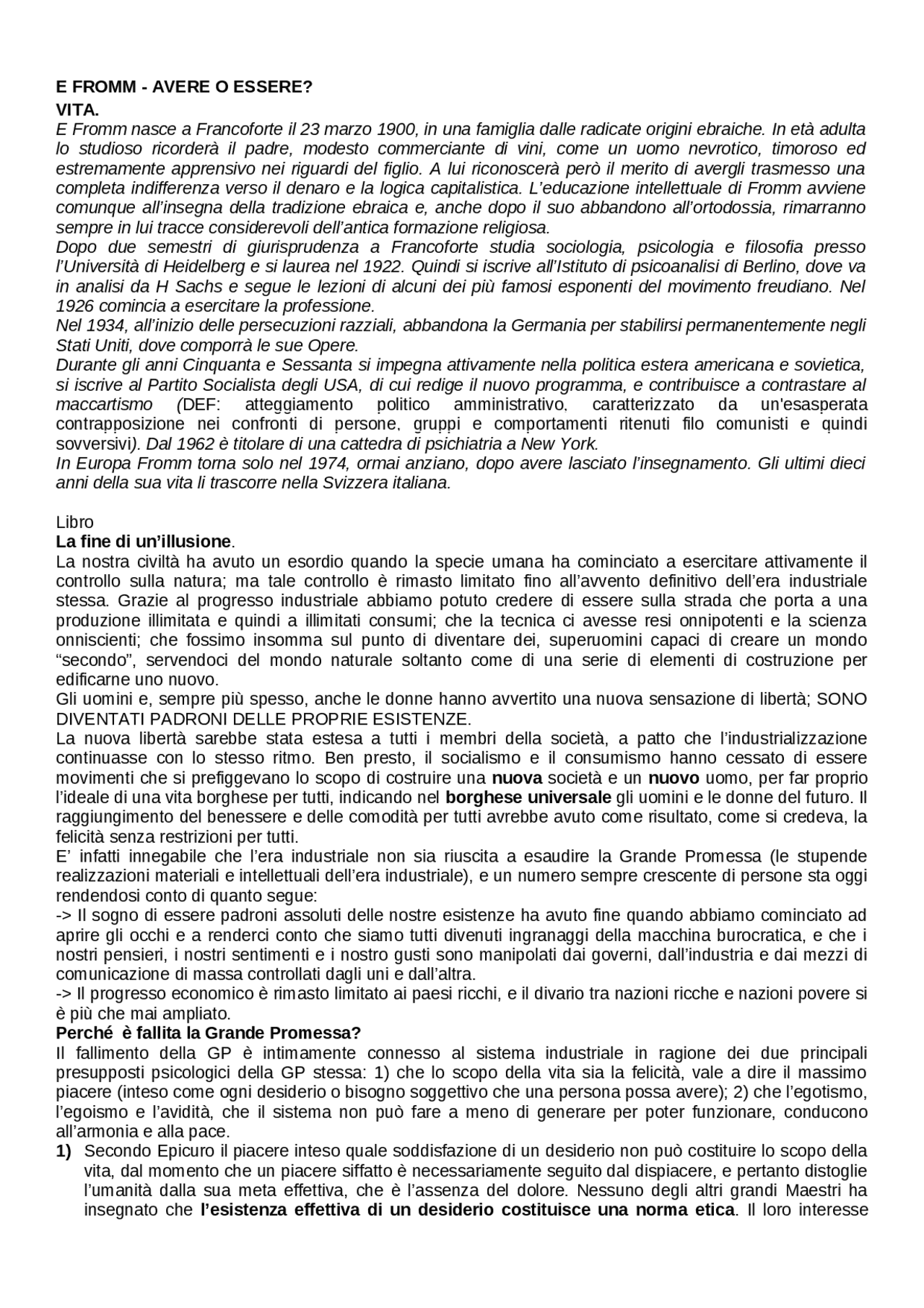 Avere o essere? di Erich Fromm Appunti di Metodologia Delle Scienze Sociali Docsity Avere o essere? di Erich Fromm Appunti di Metodologia Delle Scienze Sociali Docsity