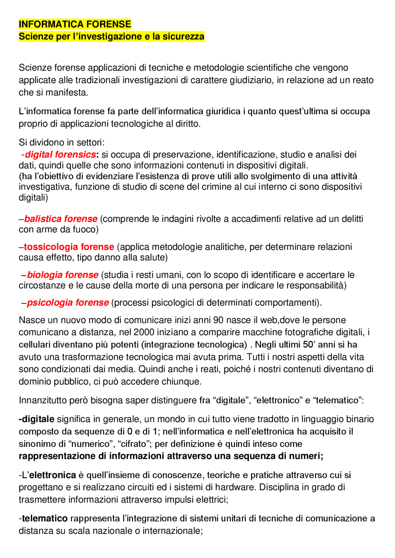 Appunti e riassunti per superare l'esame di INFORMATICA FORENSE -prof ...