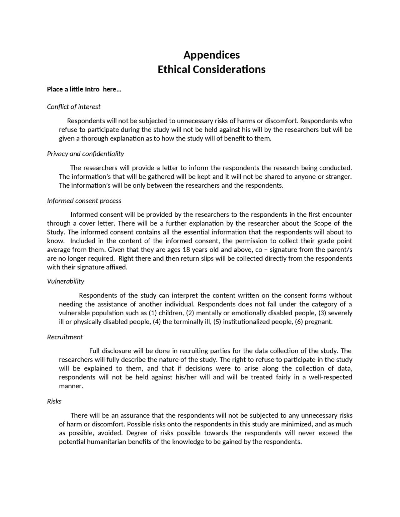 Notes for the Appendices - Docsity