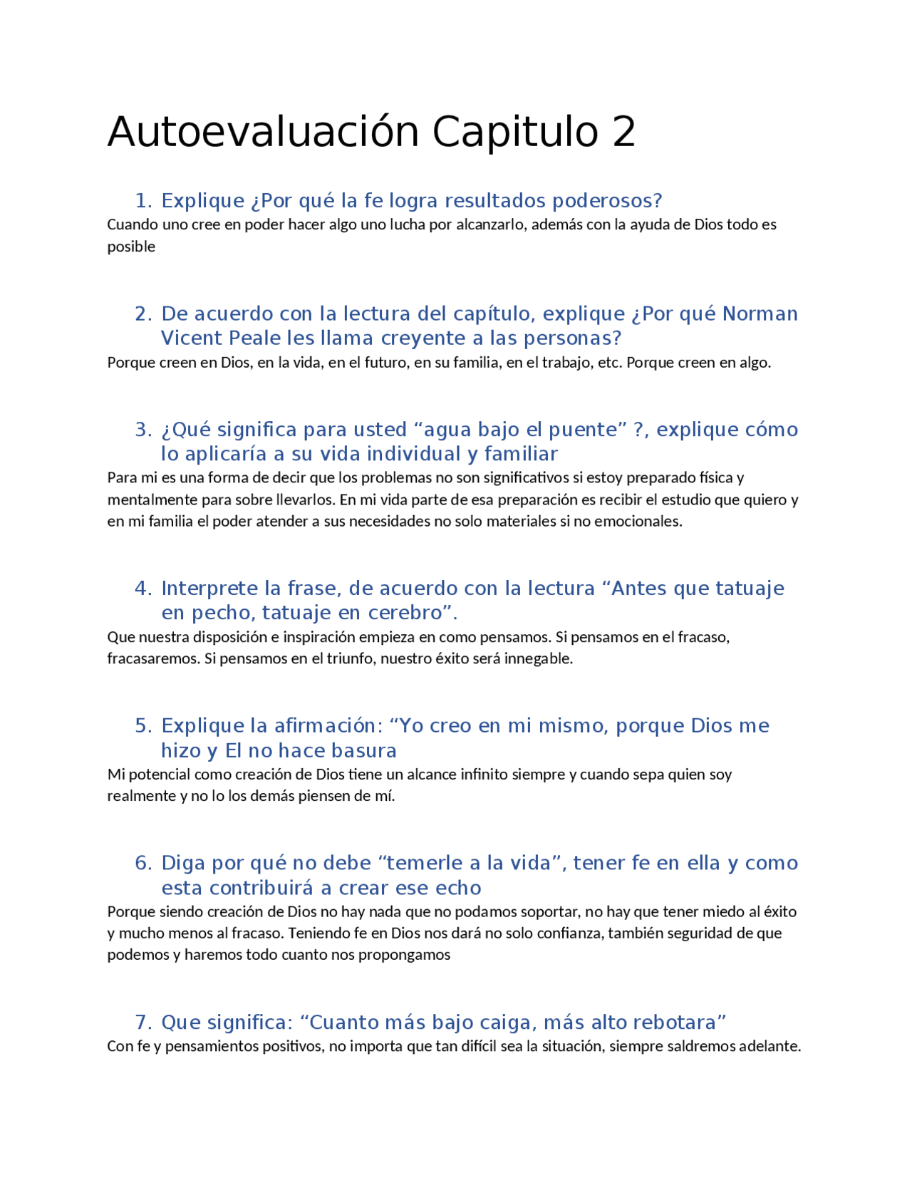 Autoevaluacion Capitulo 2 Porque Algunos Pensadores Positivos Obtienen Resultados Poderosos Docsity