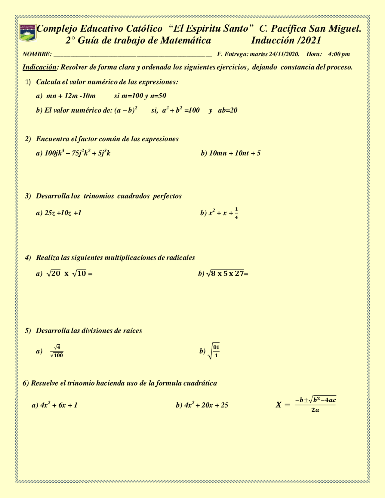Matematicas de high school | Apuntes de Matemáticas | Docsity