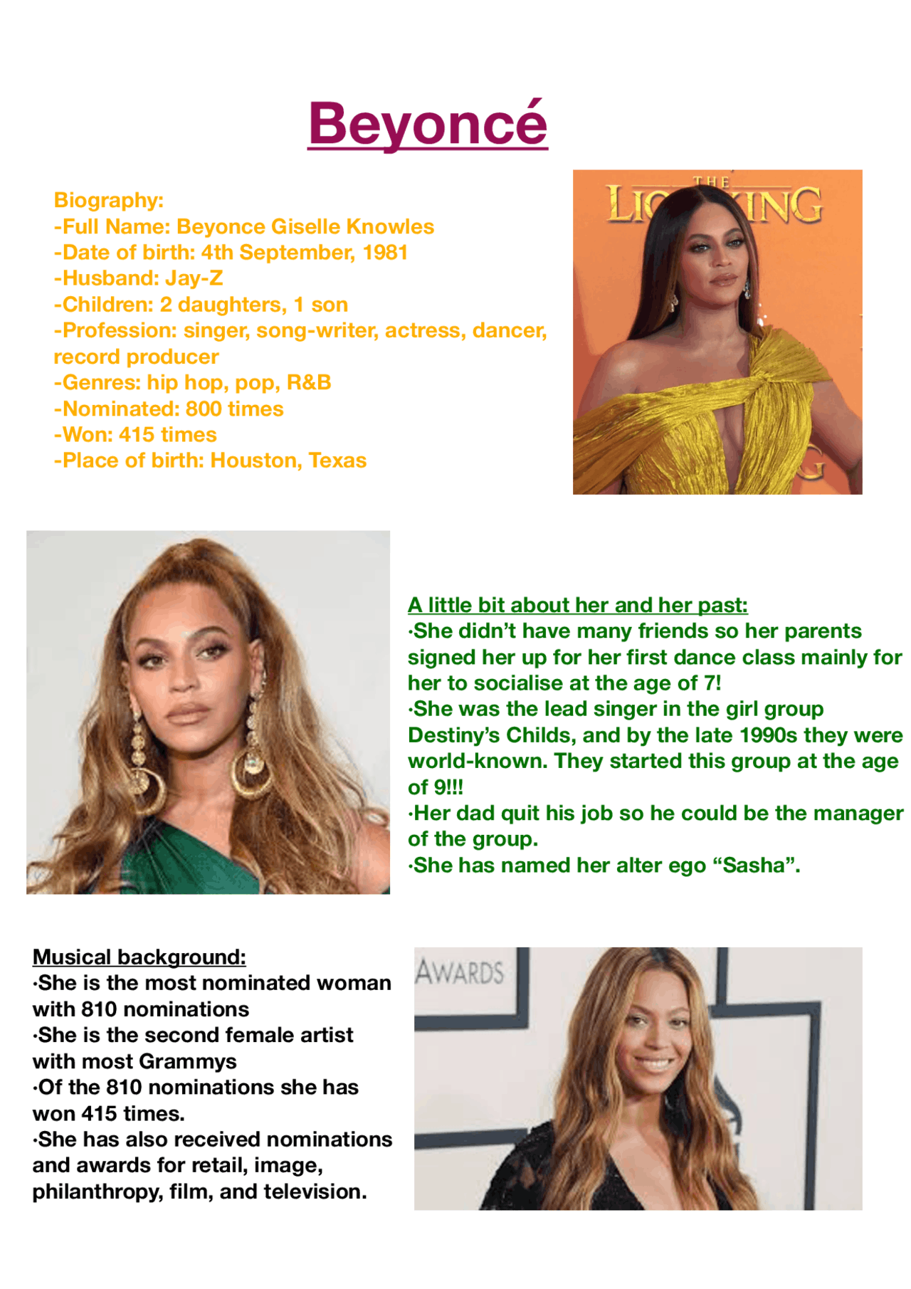 BEYONCE TRABAJO EN INGLES | Guías, Proyectos, Investigaciones de Inglés ...