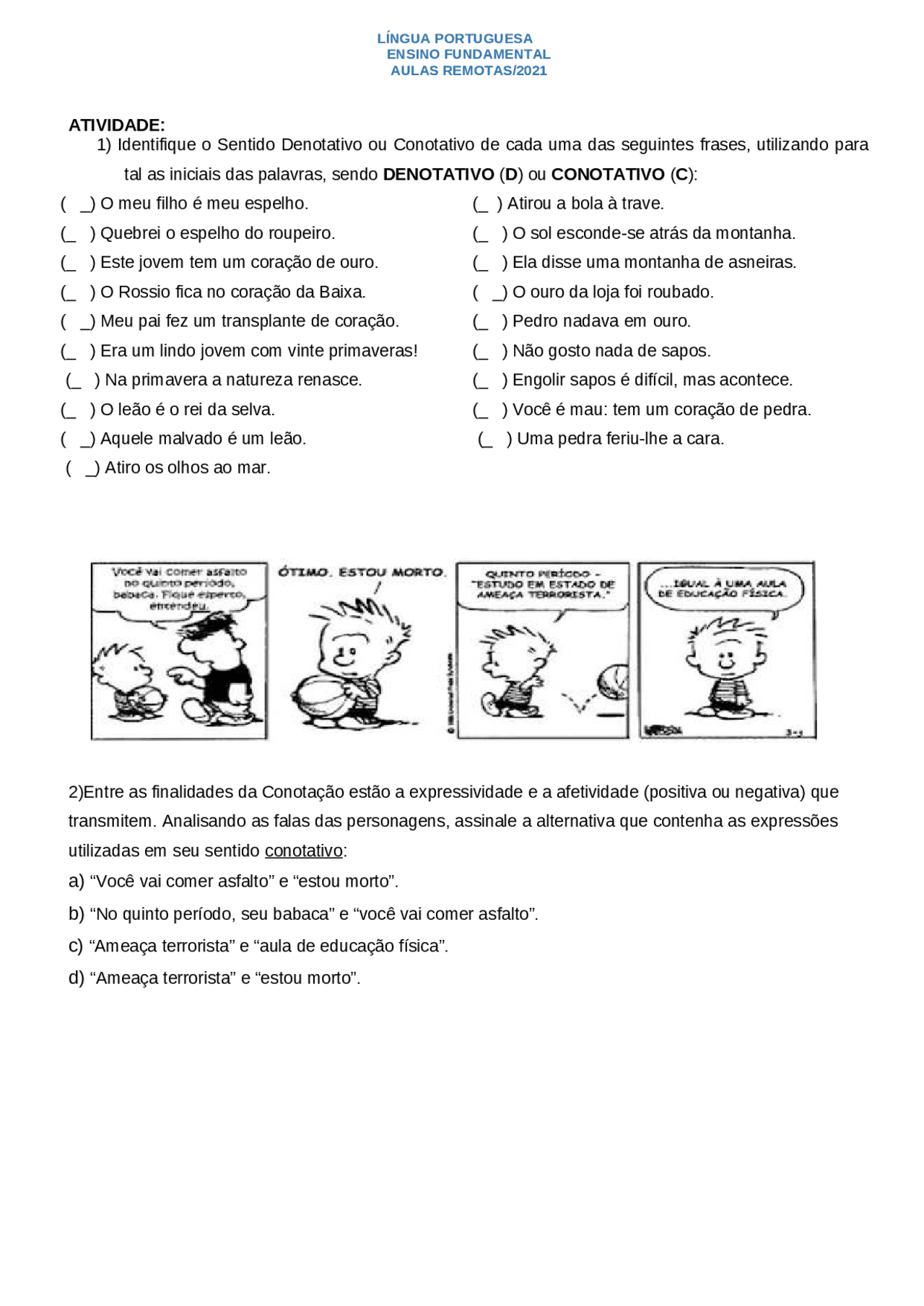 Exercicios De Conotação E Denotação Com Gabarito 9 Ano - FDPLEARN