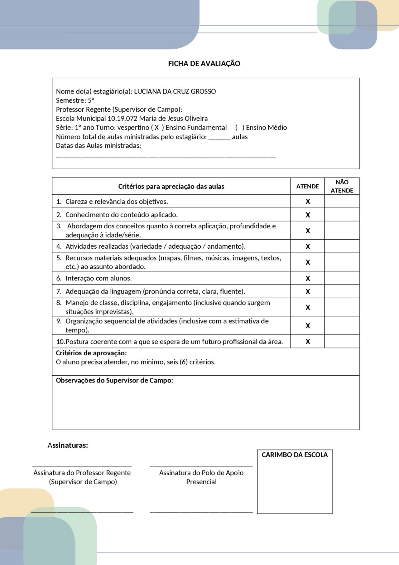 Modelo De Relatorio De Estagio Educaçao Infantil - NAZAEDU