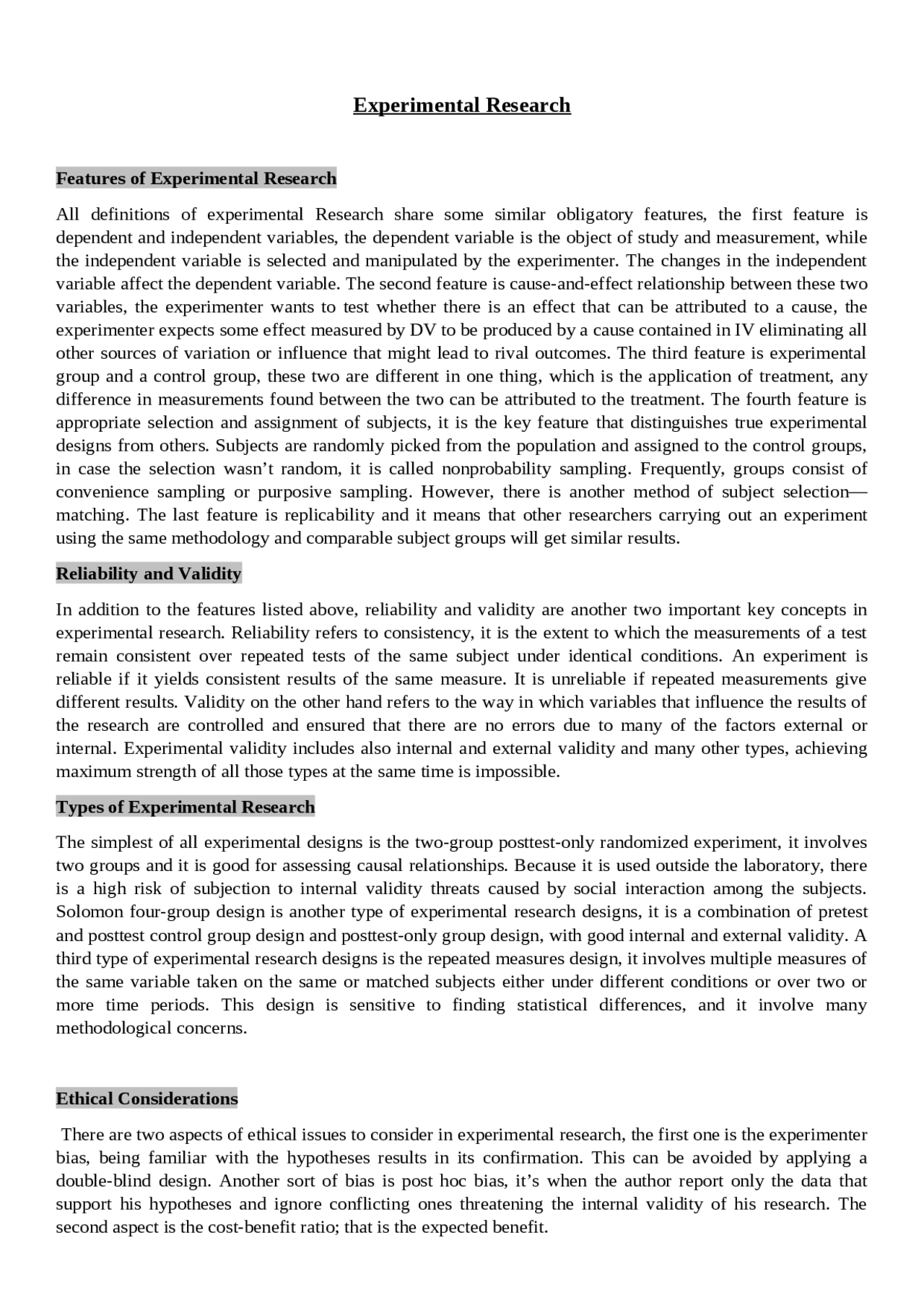 Experimental research - Docsity
