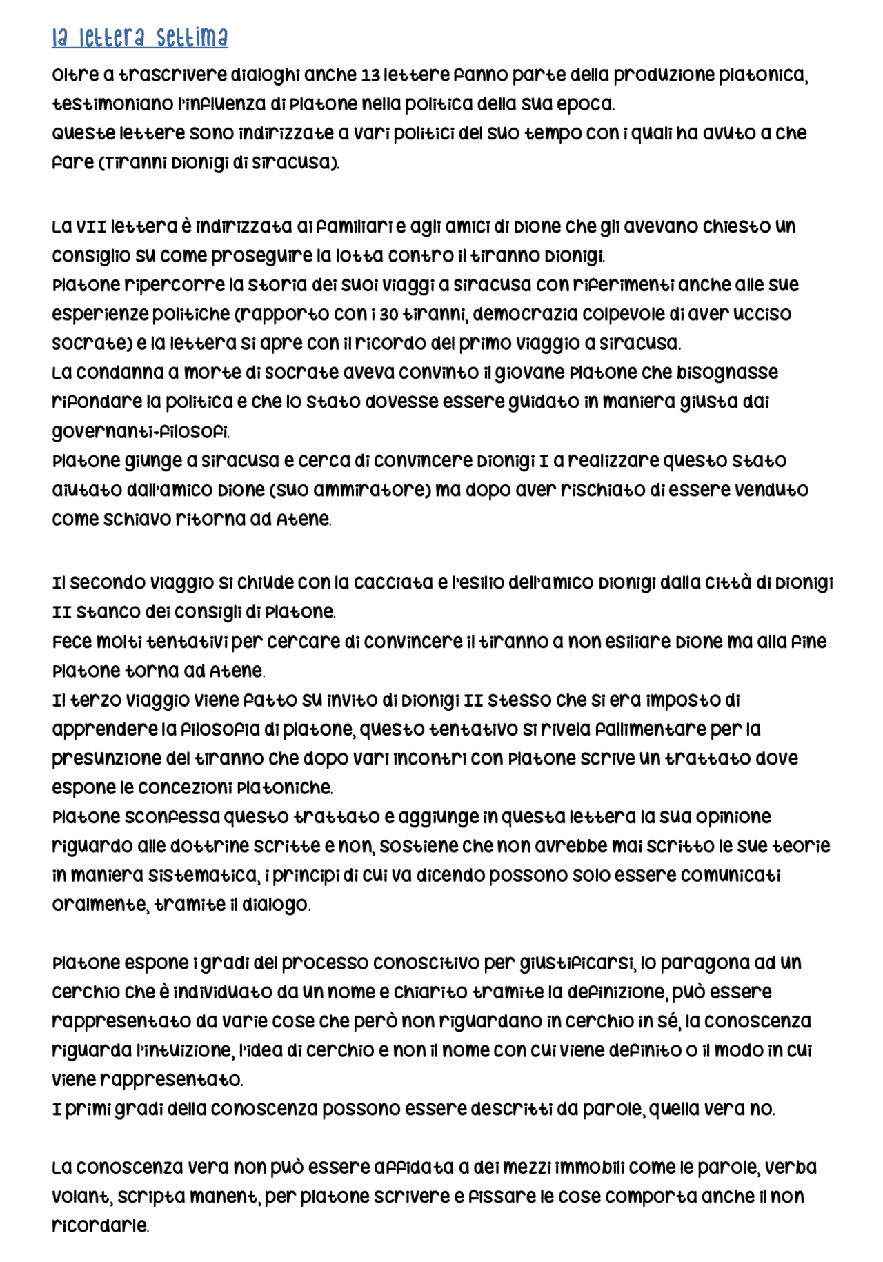 LETTERA7, REVISIONE TEORIA IDEE E GENERI - Docsity