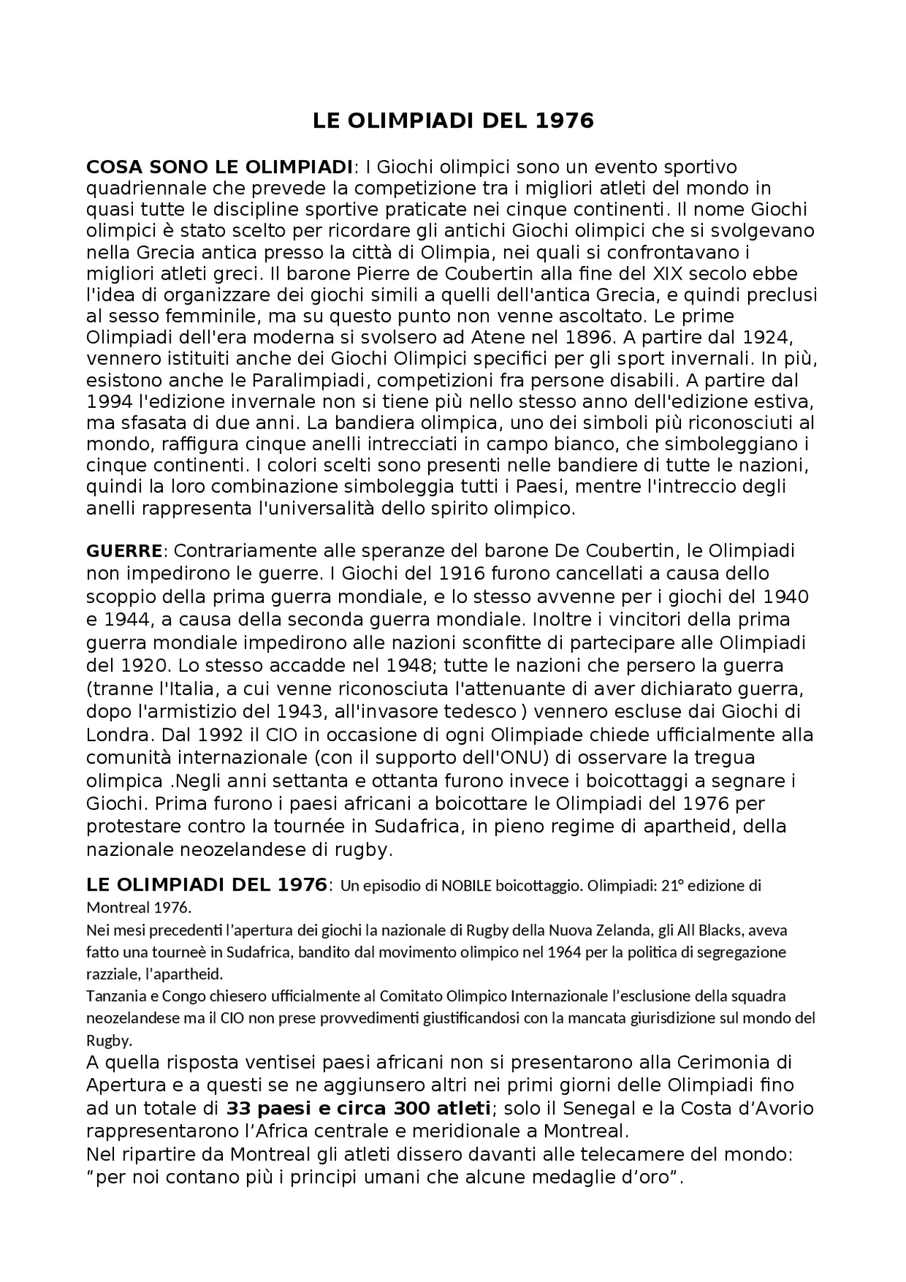 Olimpiadi 1976 riassunto e quadro storico Docsity