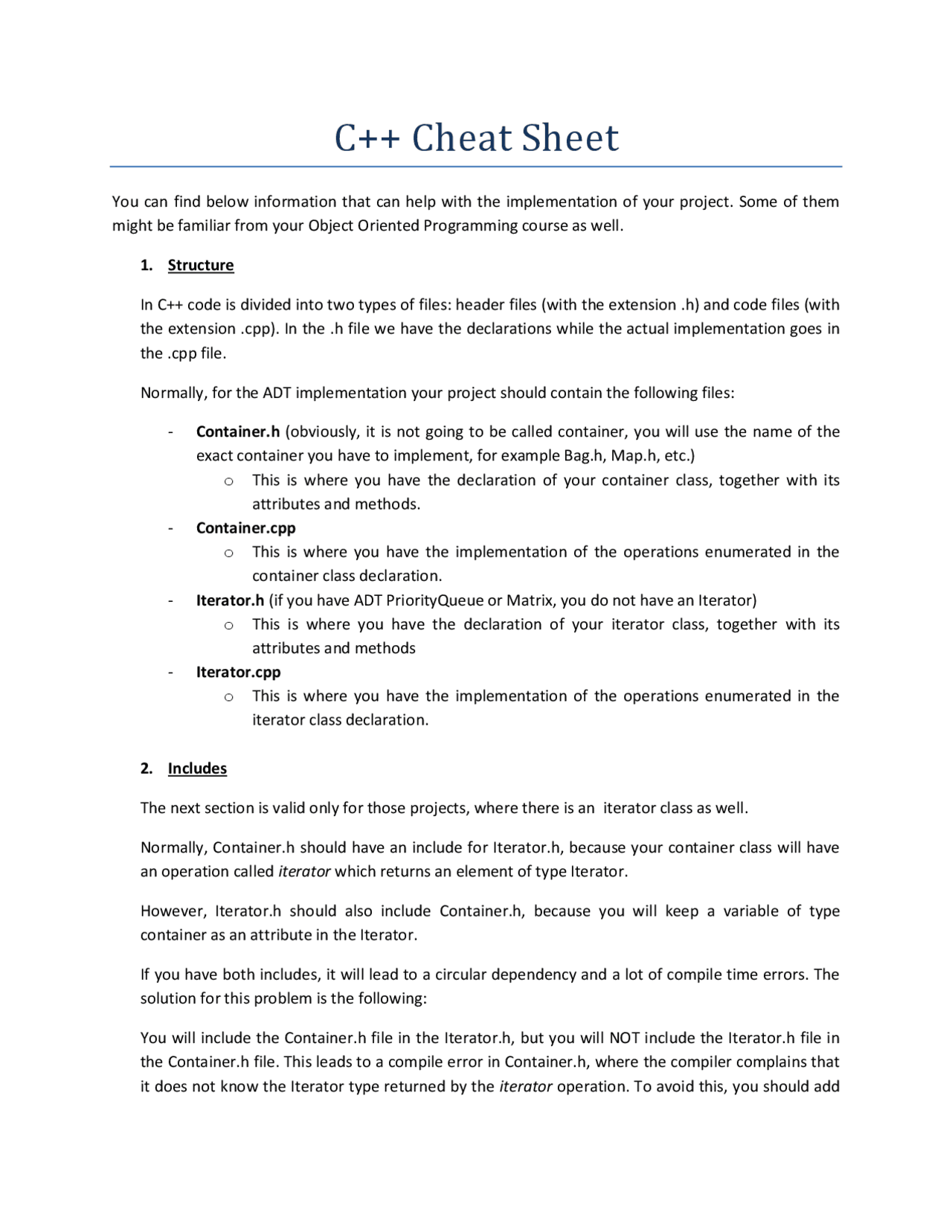C++ Containers Cheat Sheet - Docsity
