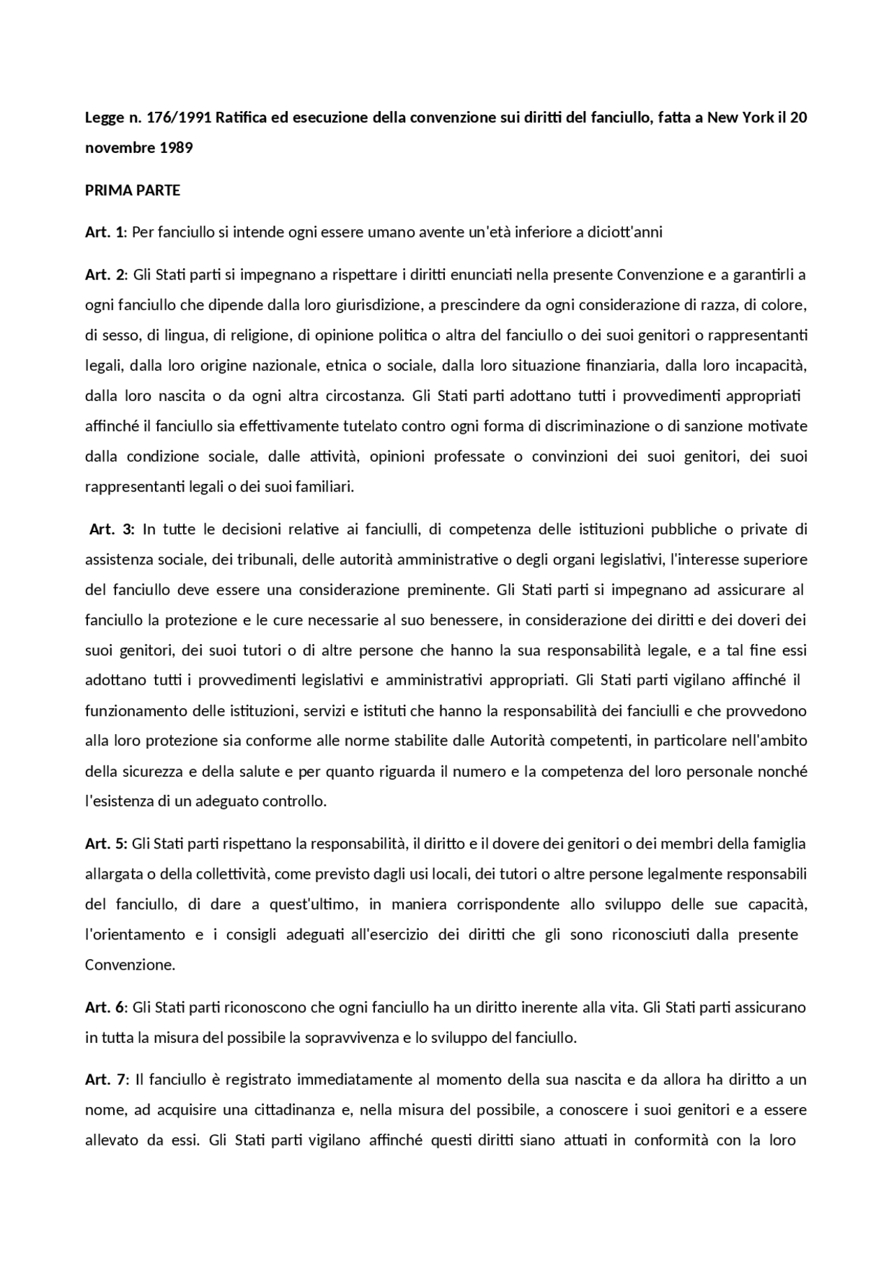 Legge n. 176 del 1991 Docsity