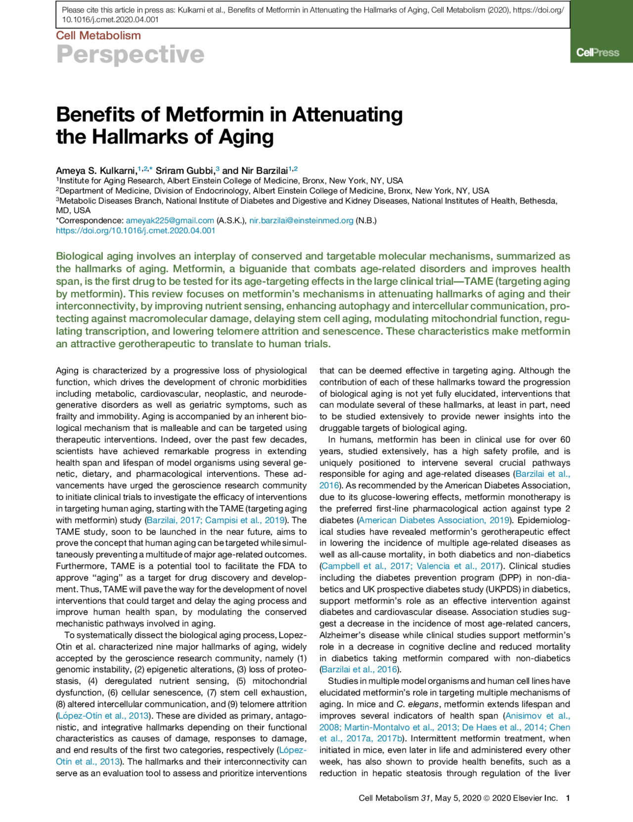 Benefits of Metformin in Attenuating the Hallmarks of Aging - Docsity