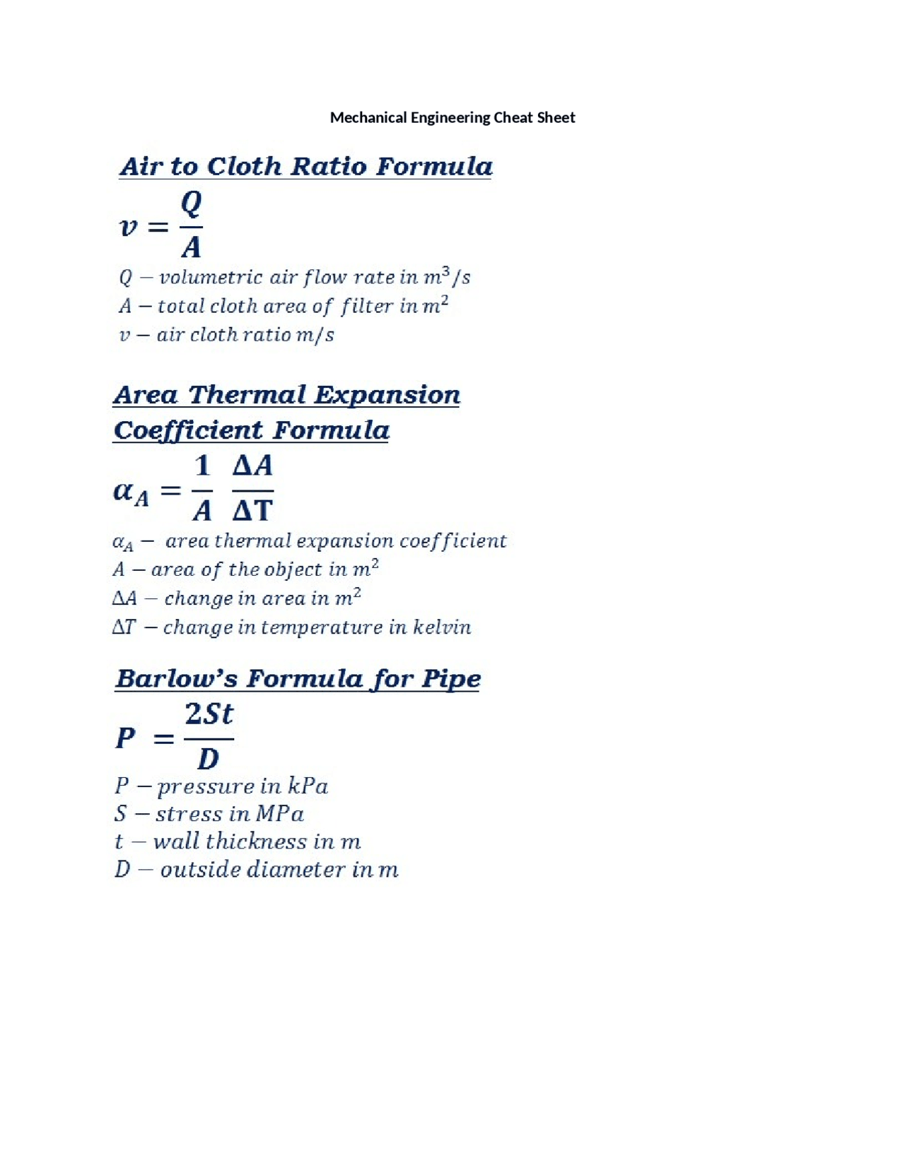 Mechanical Engineering Cheat Sheet Docsity Mechanical engineering cheat sheet docsity