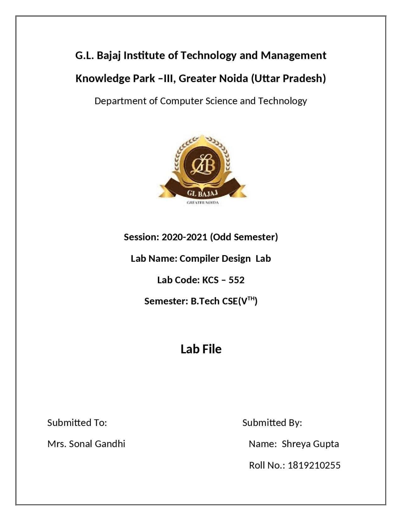 Compiler Design Lab File | Lab Reports Compiler Design | Docsity