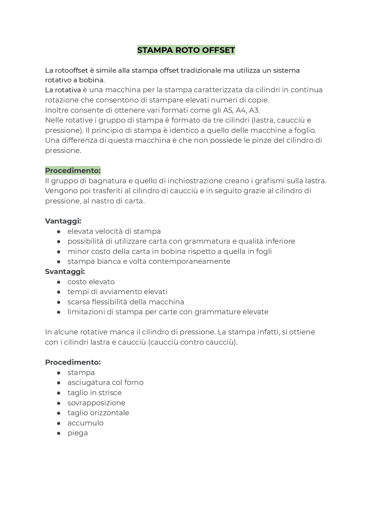 Stampa Roto offset - procedimento e pieghe - Docsity