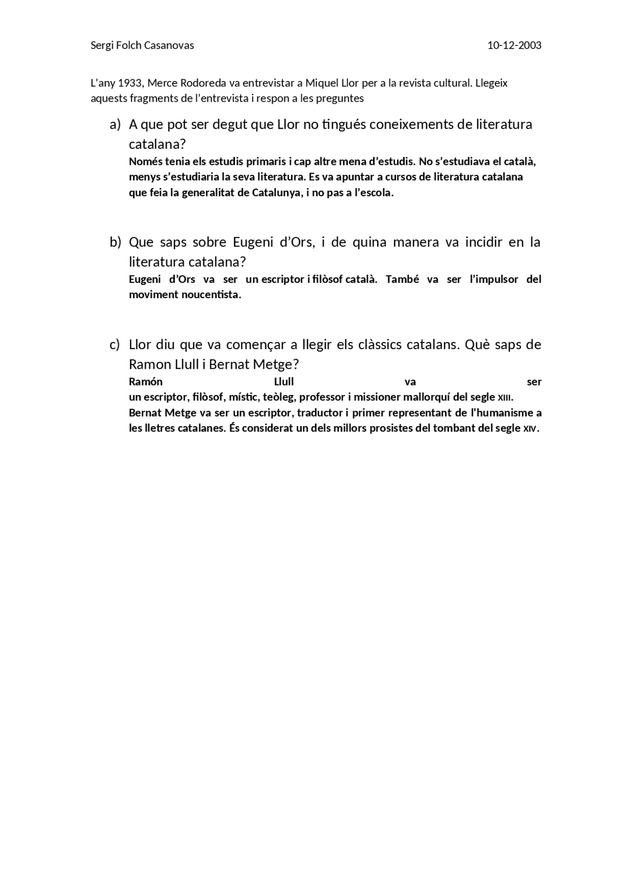 Ejercicios sobre Miquel Llor Docsity