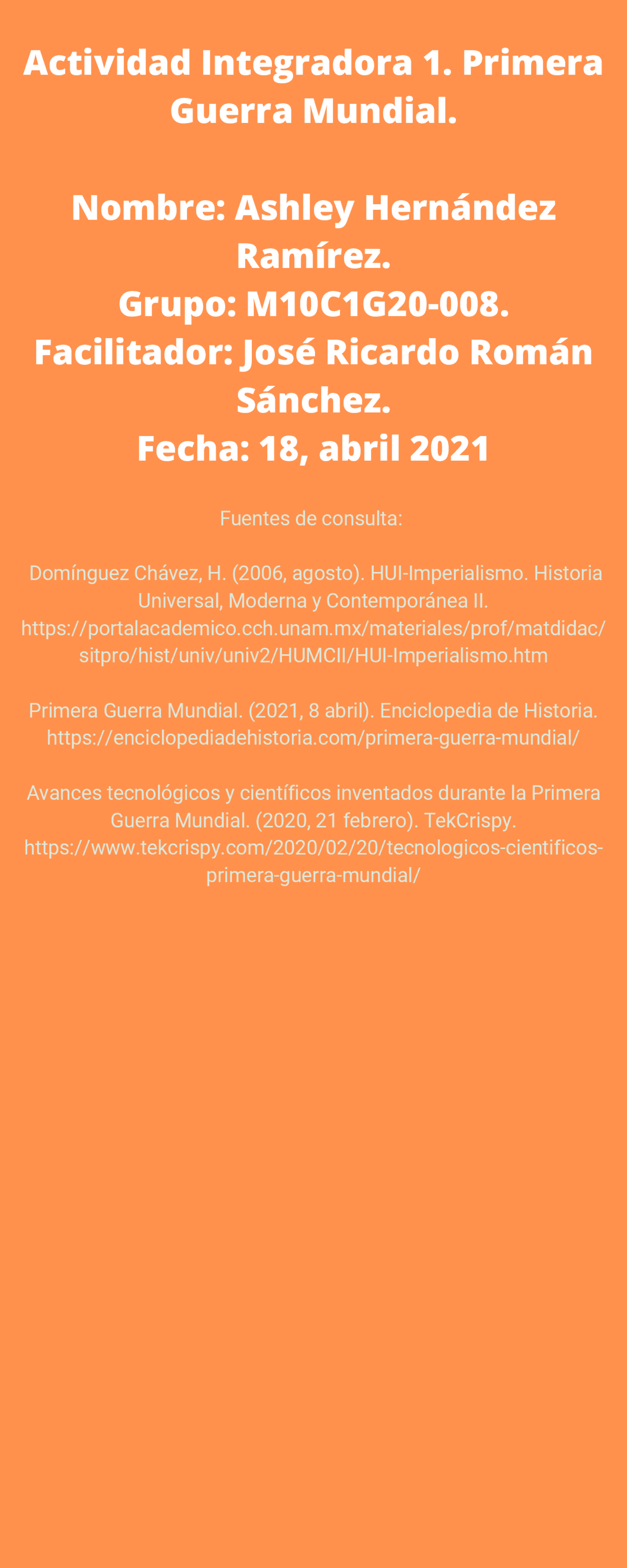 Modulo 10. Actividad integradora 1. Primera Guerra Mundial ...