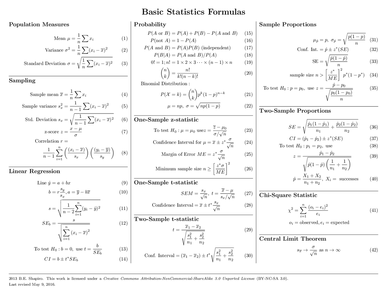 Basic Statistics Formulas - Docsity