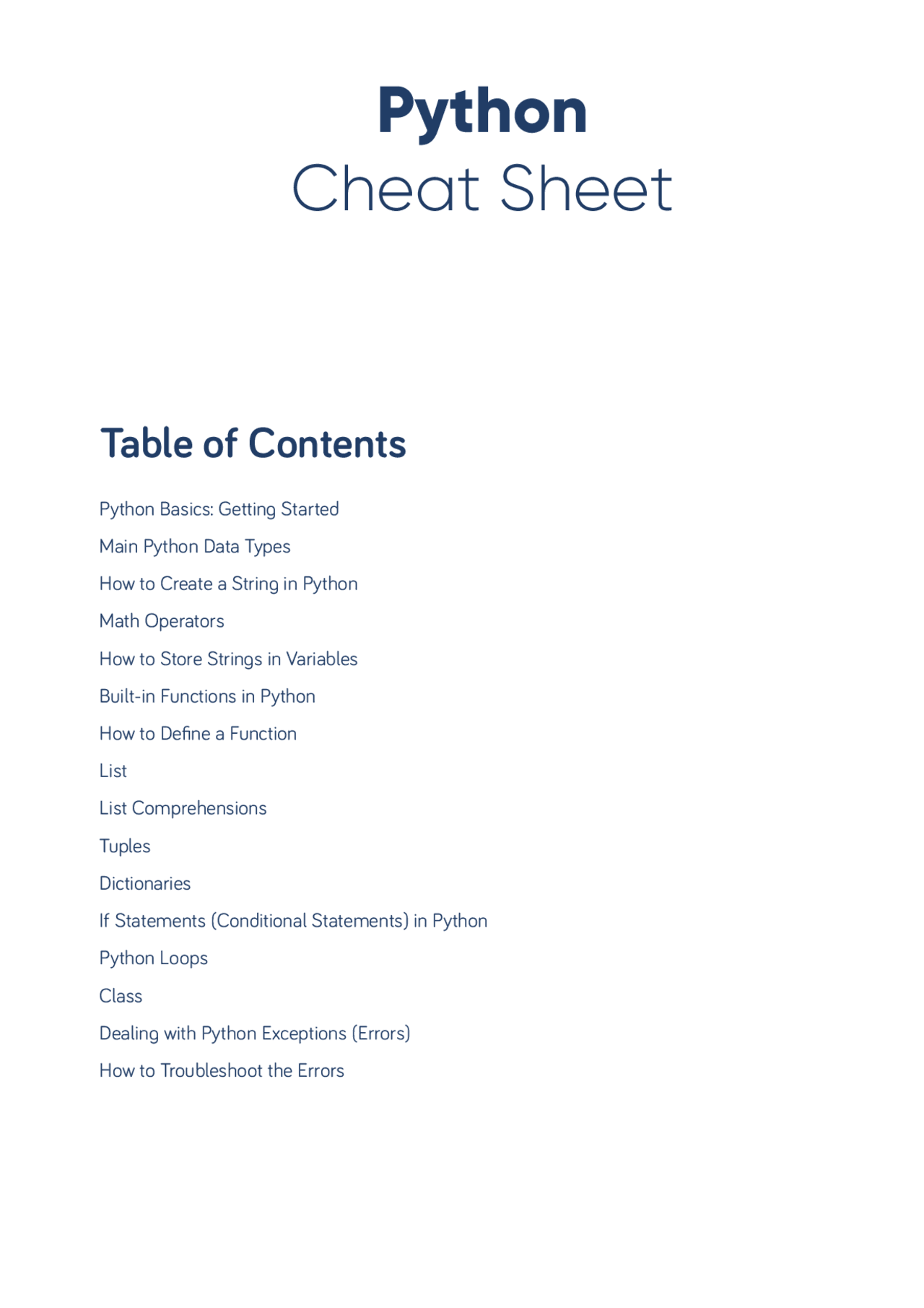 Cheat Sheet for Python and Dictionaries - Docsity
