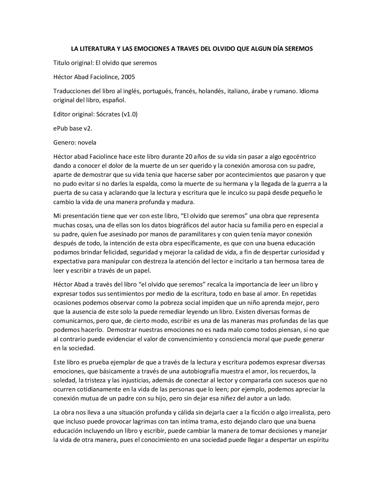 EJEMPLO DE RESEÑA SOBRE UN LIBRO - Docsity