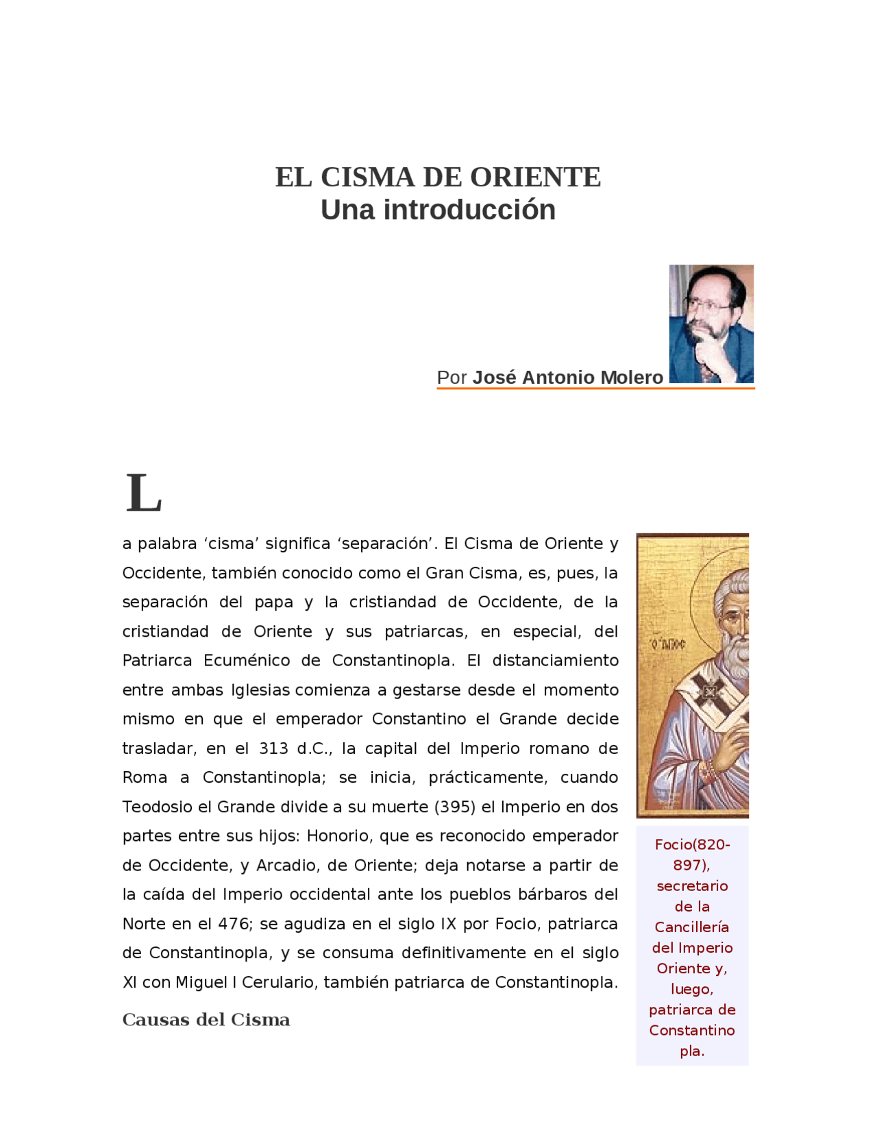 El cisma de oriente . Docsity