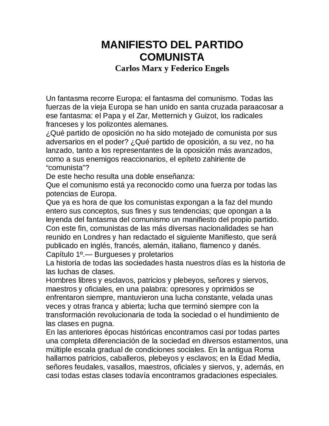 Manifiesto Del Partido Comunista Docsity