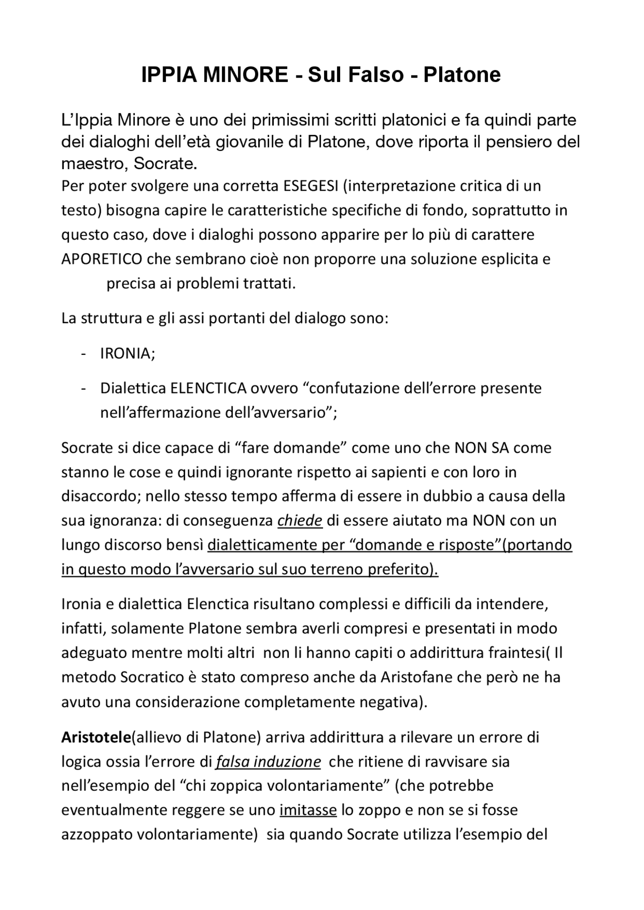 IPPIA MINORE Libro riassunto Docsity