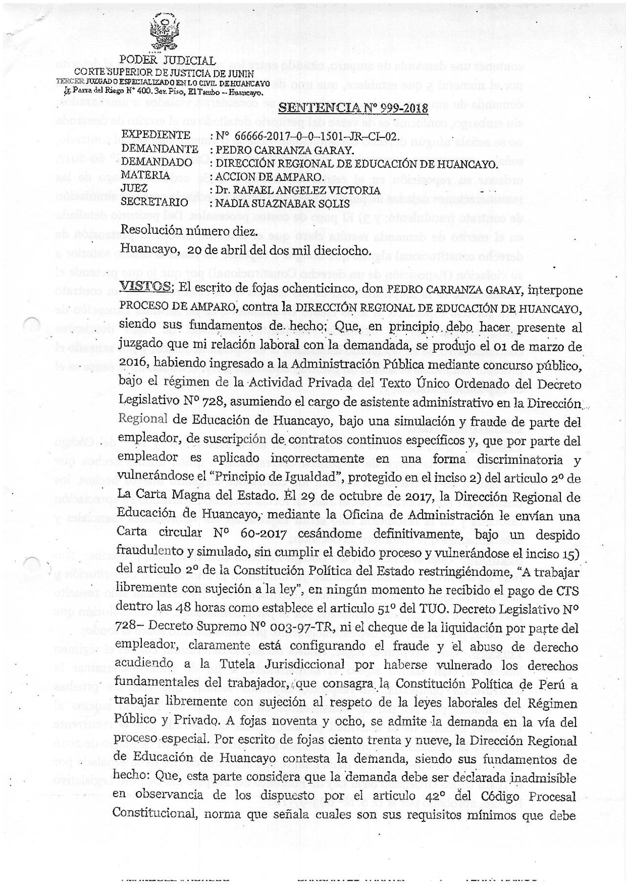 Proceso de amparo-sentencia - Docsity