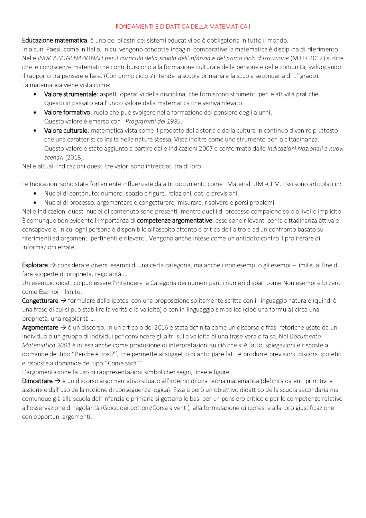 FONDAMENTI E DIDATTICA DELLA MATEMATICA - Docsity