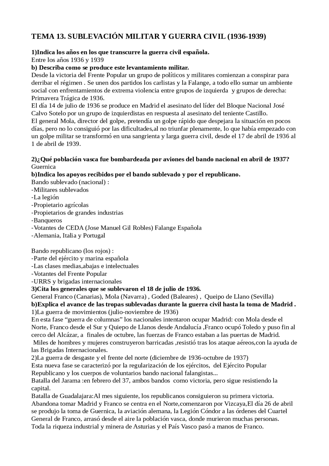 SUBLEVACIÓN MILITAR Y GUERRA CIVIL (19361939) Exercises of Historia