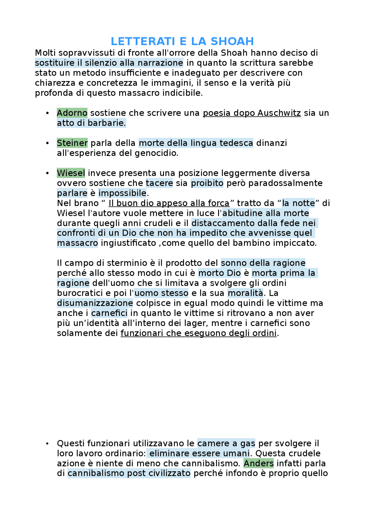 La shoah raccontata in letteratura - Docsity