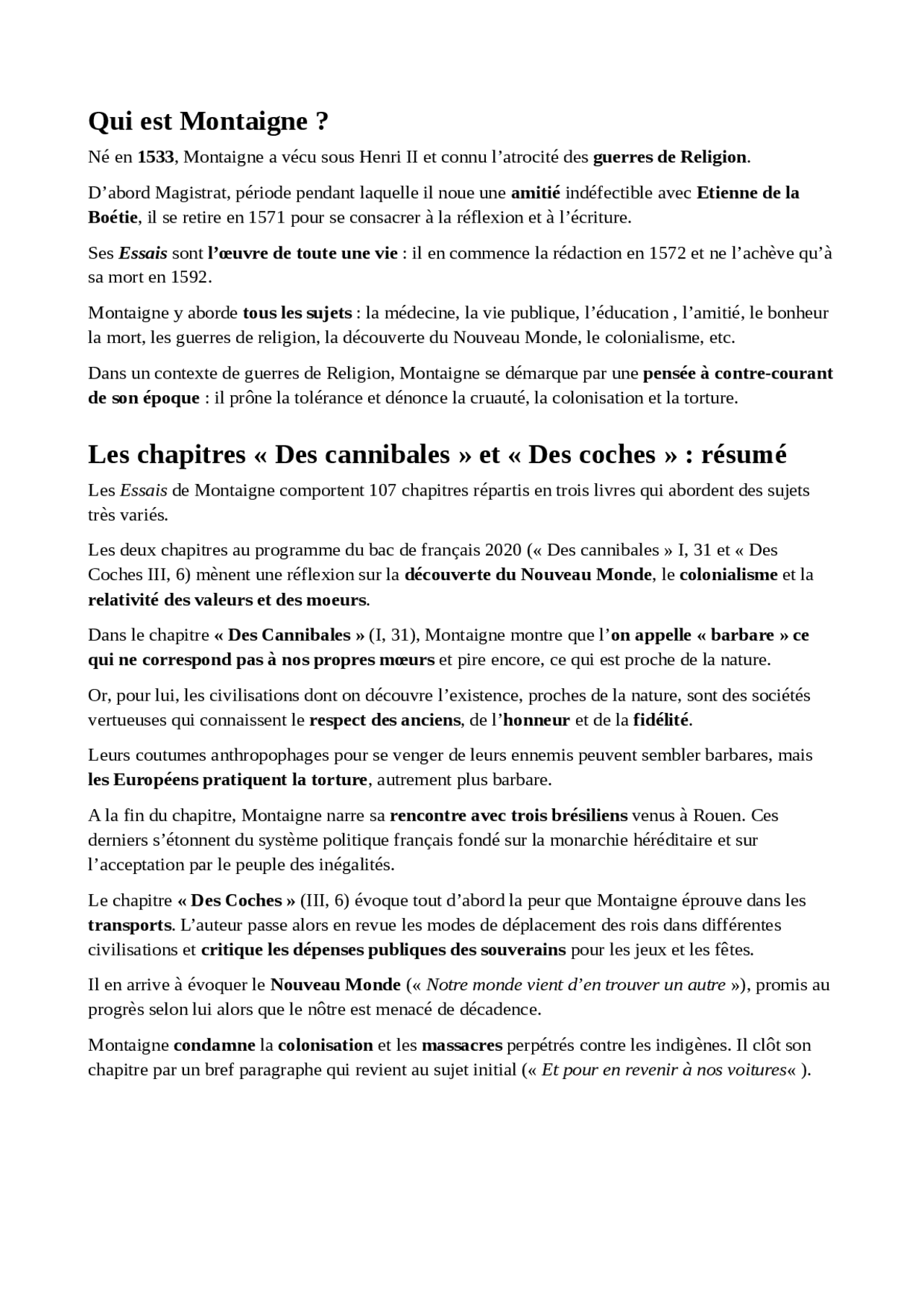 Resume Des Cannibales Et Des Coches Docsity