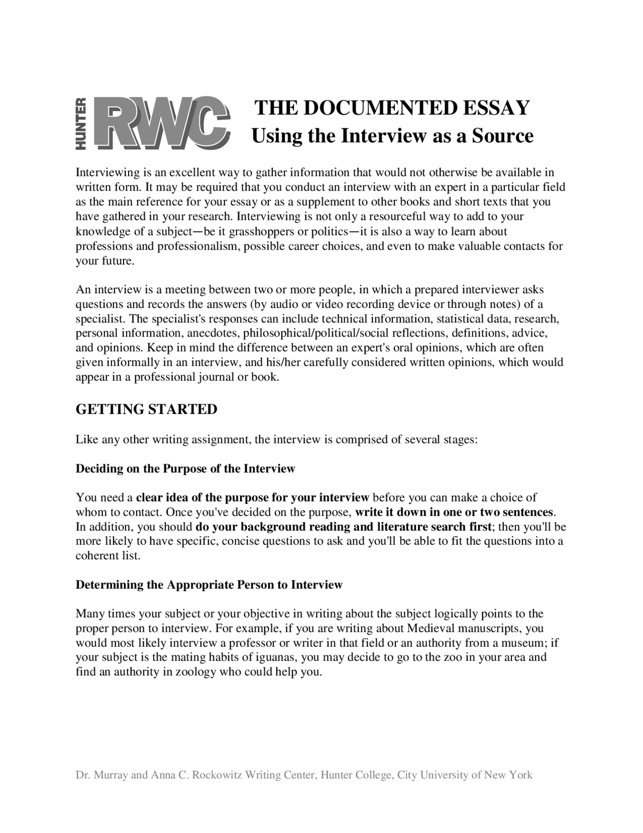 The Documented Essay: Using the Interview as a Source - Docsity