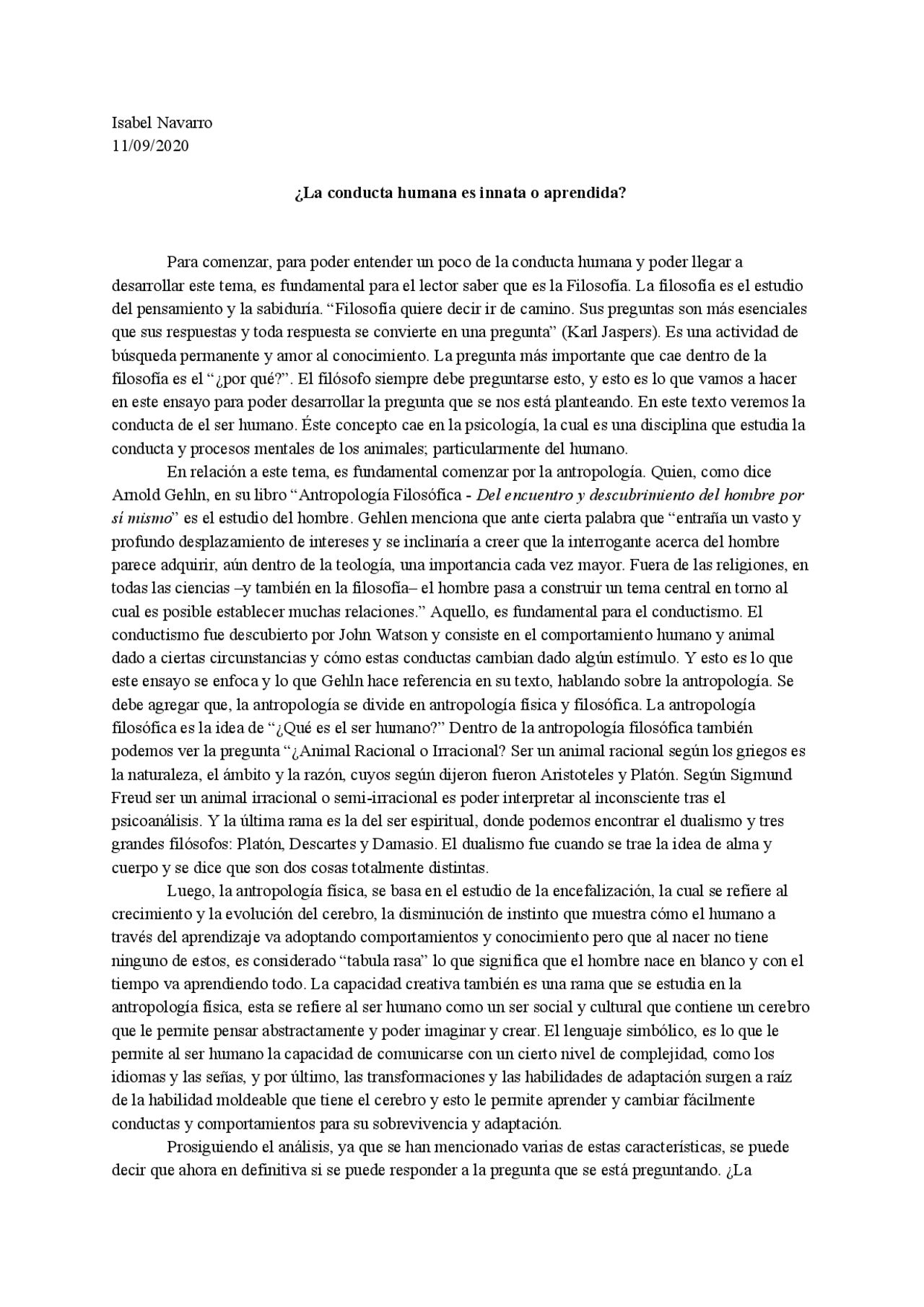 ¿La conducta humana es innata o es aprendida? | Ejercicios de Filosofía ...