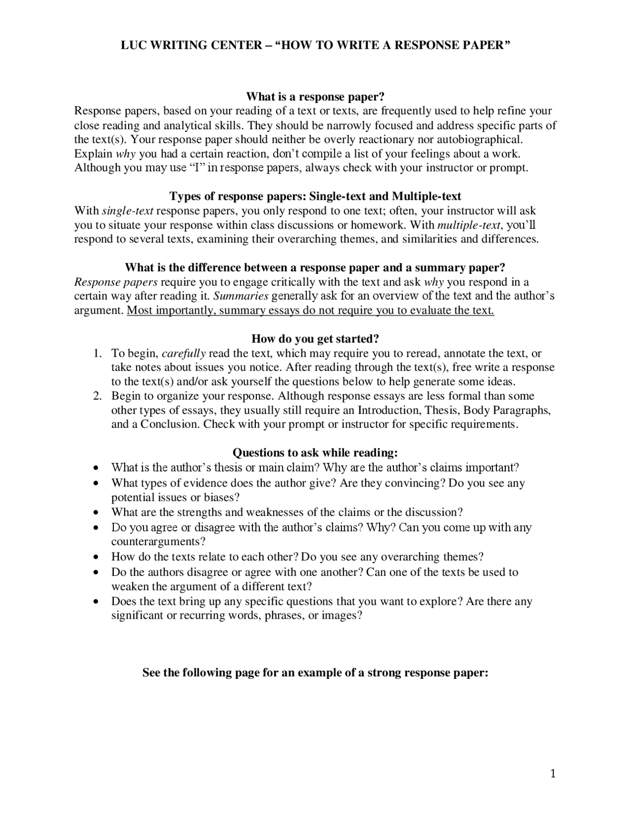 How to Write a Response Paper with Example - Docsity