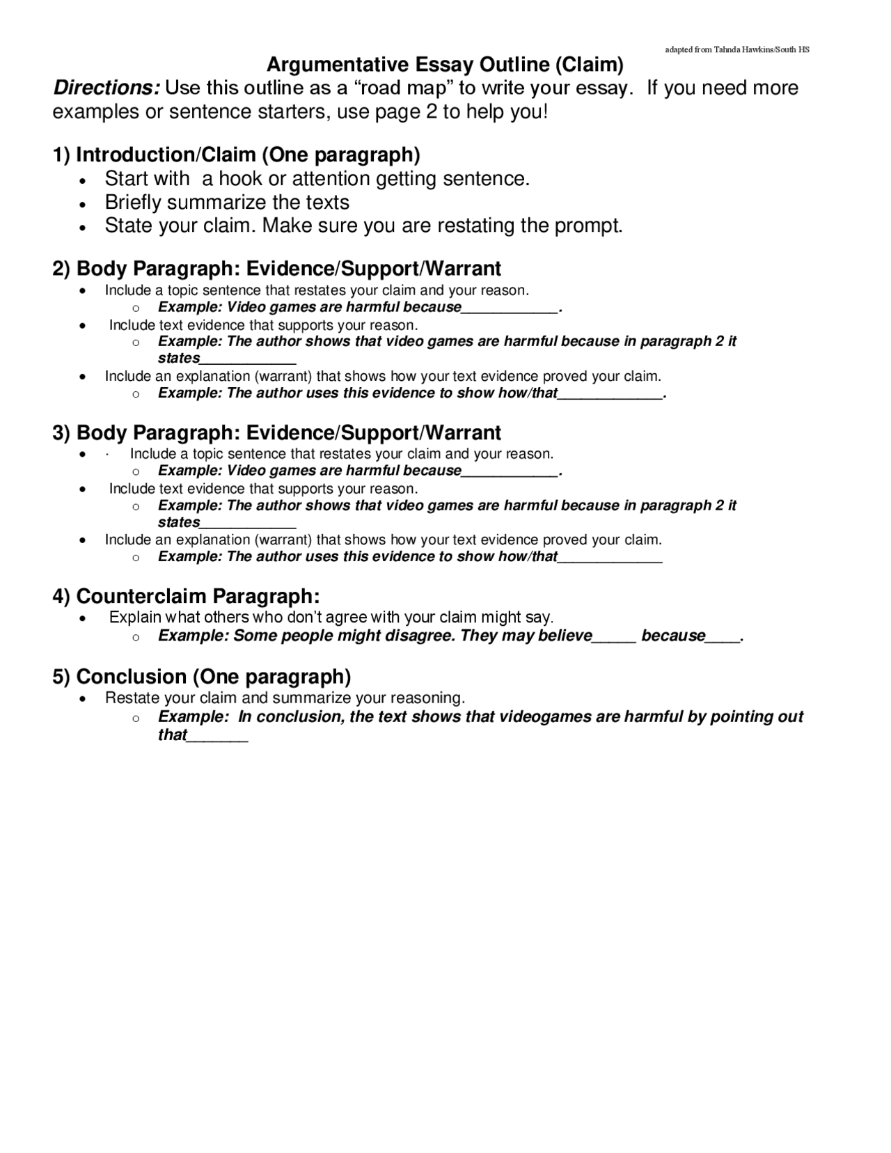 Argumentative Essay Outline with Additional Examples | Essays ...
