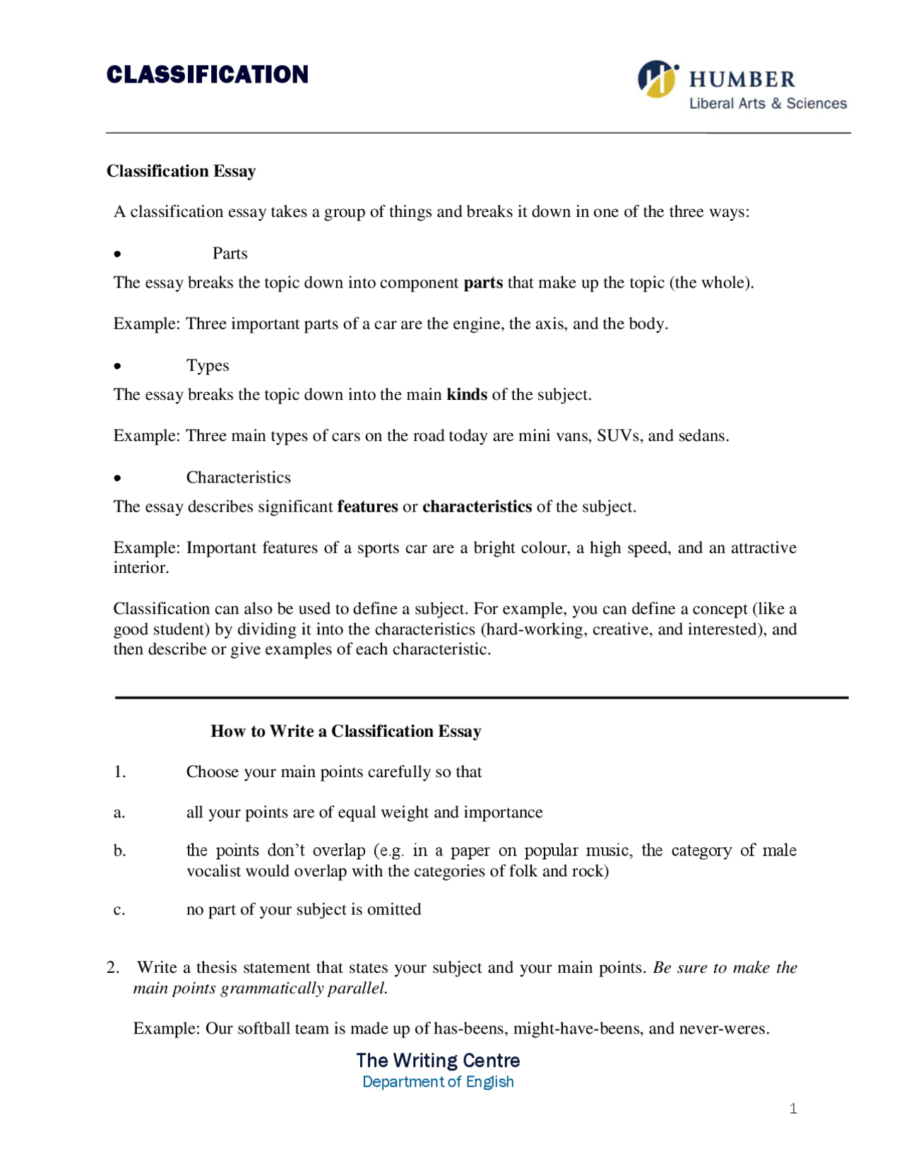 How to Write a Classification Essay with example Rock of Ages - Docsity