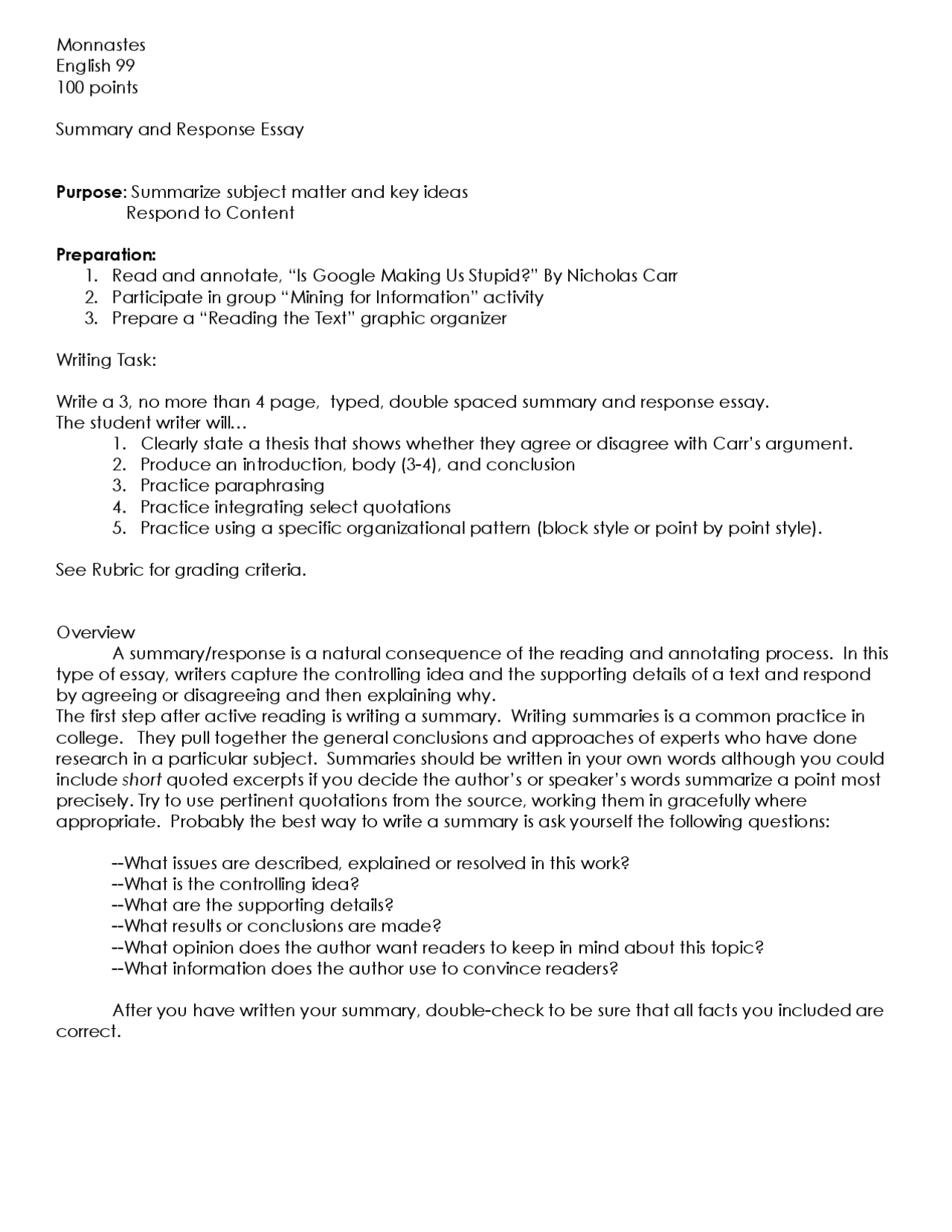 Summary and Response Essay Introduction and Outline Essays Summary and Response Essay Introduction and Outline Essays