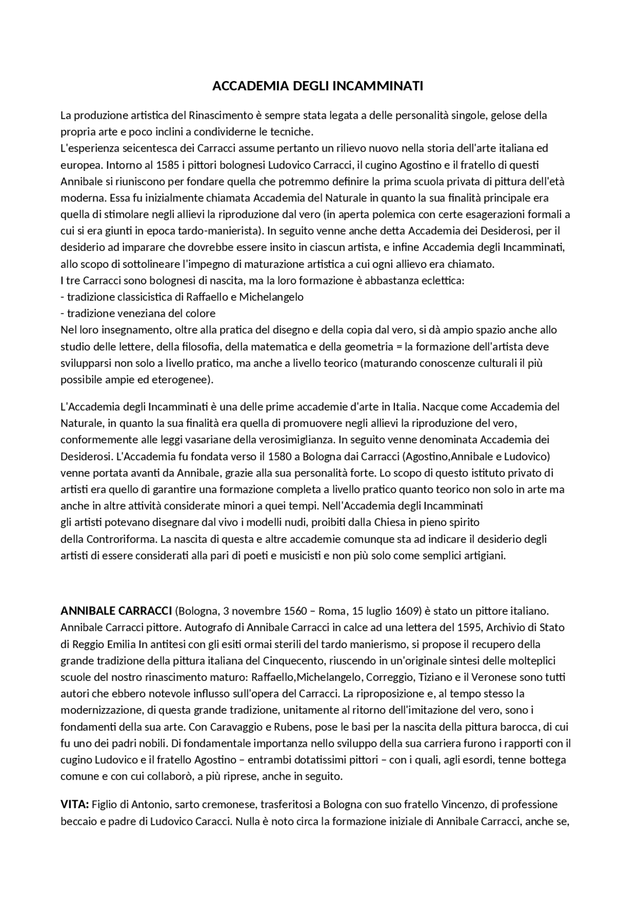 Accademia degli incamminati Docsity