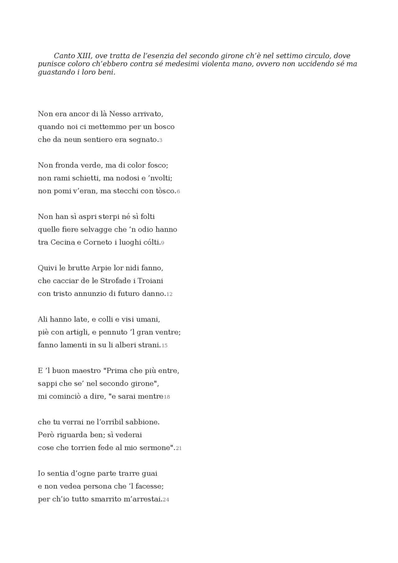 Canto tredicesimo dell'inferno dantesco Docsity