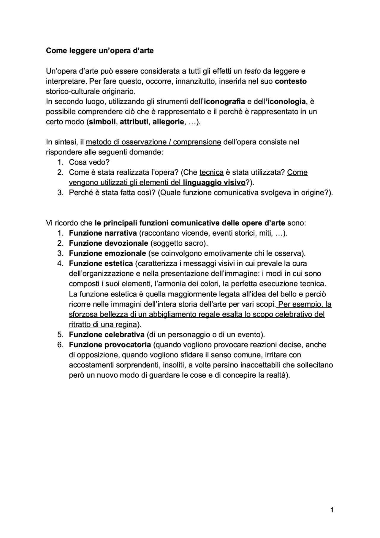 Lettura di un opera d'arte Docsity