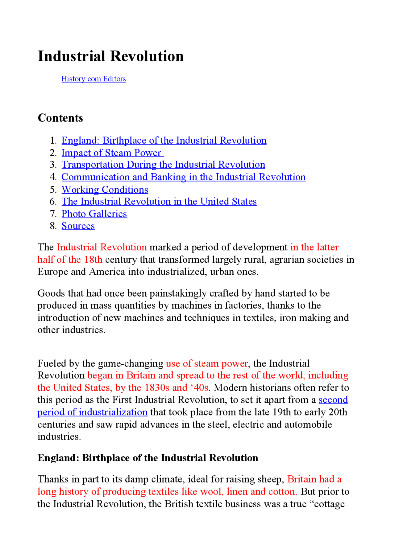 Industrial Revolution - Docsity