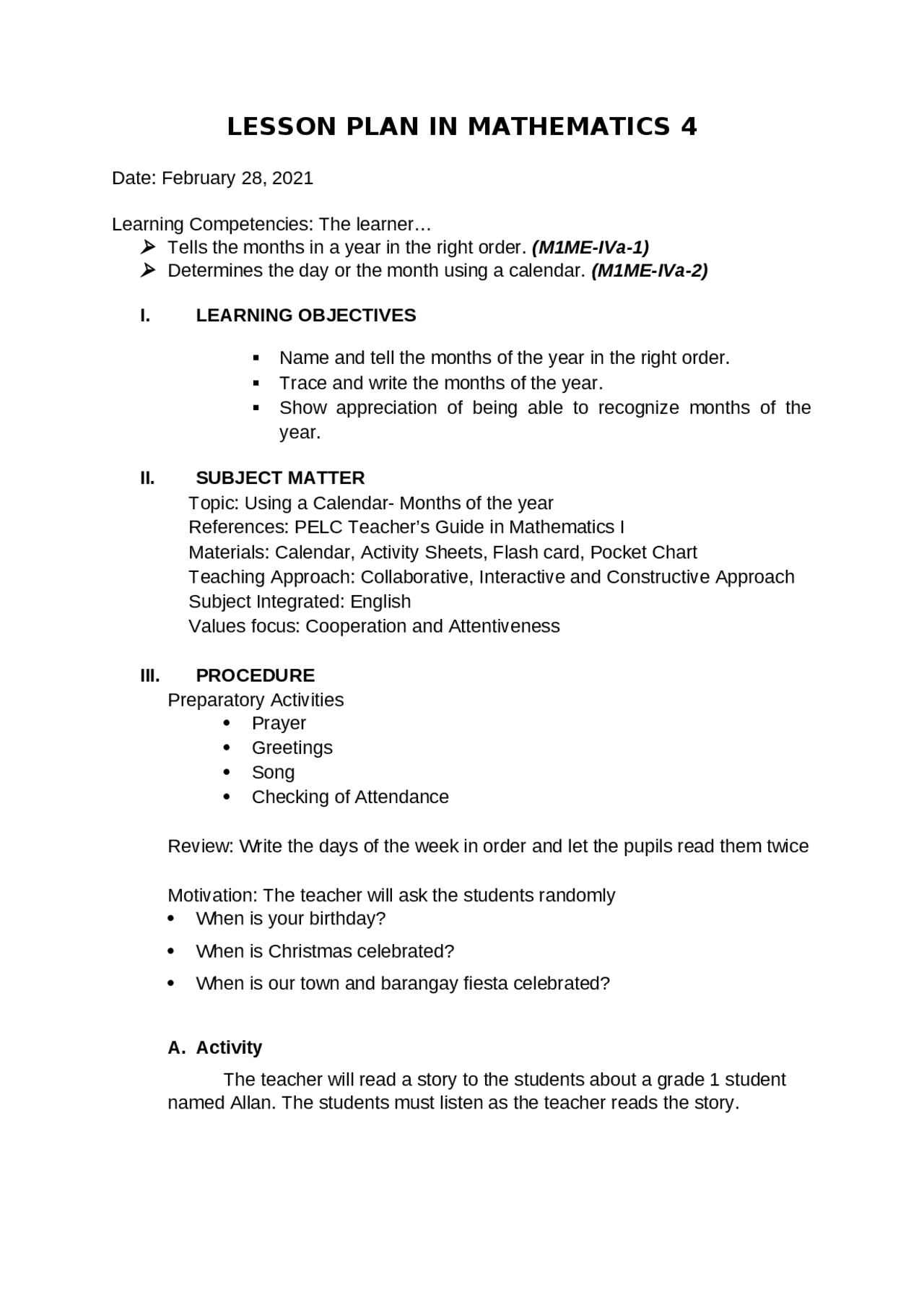 LESSON PLAN IN MATHEMATICS FOR EDUCATION STUDENTS | Thesis Mathematics ...