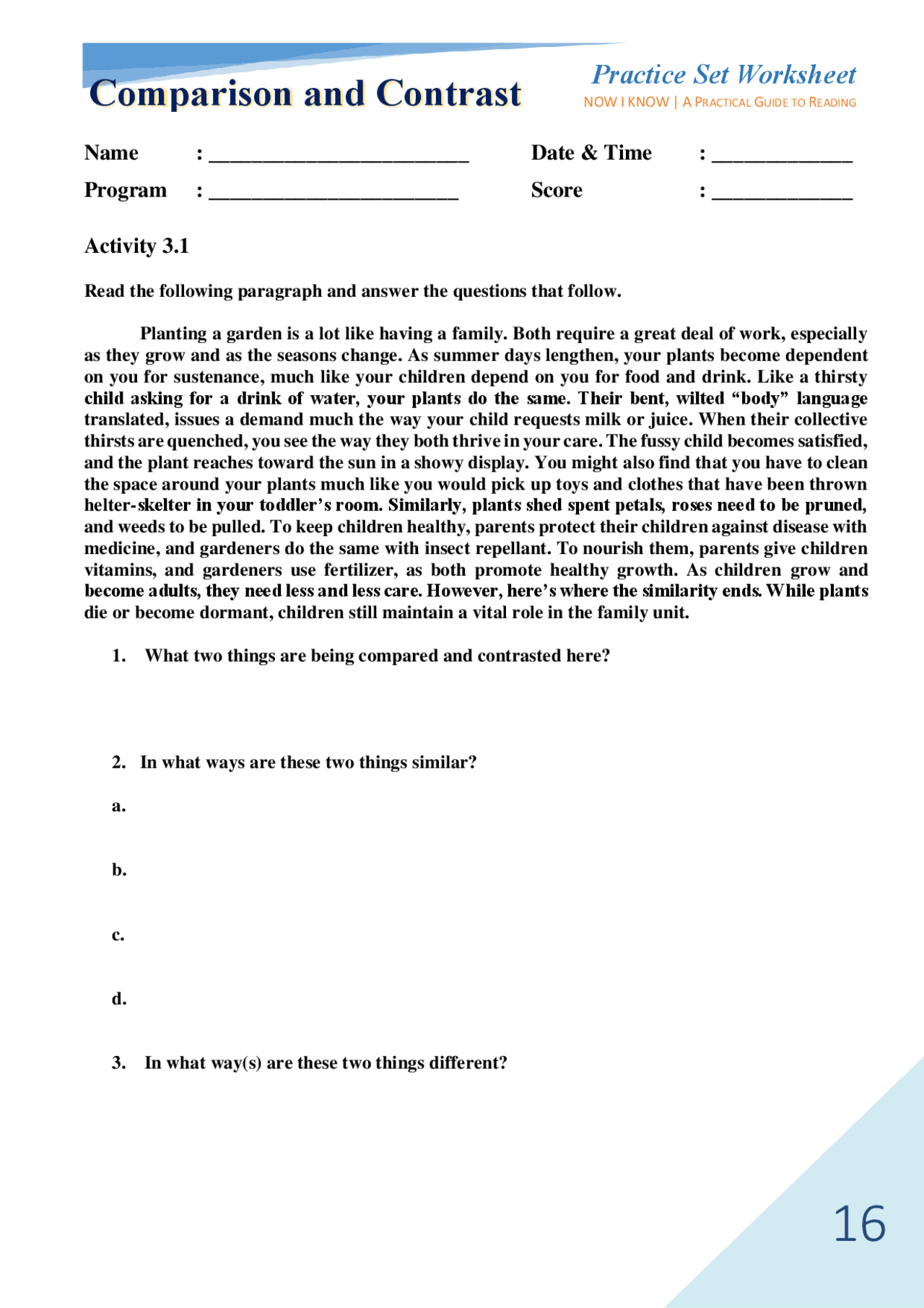 UGE Practice Set_Comparison and Contrast Rev1.pdf | Exercises English ...