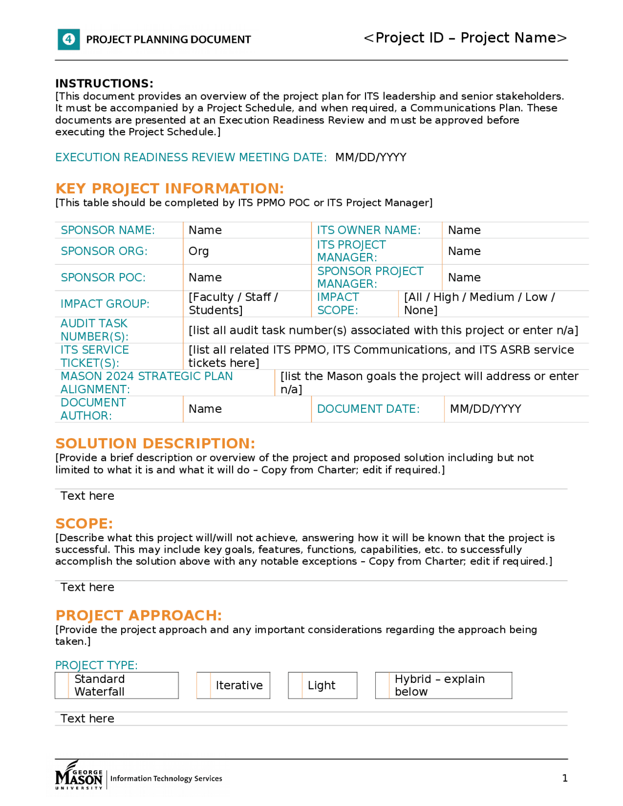 Project Plan Document Template for Project Managers - Docsity