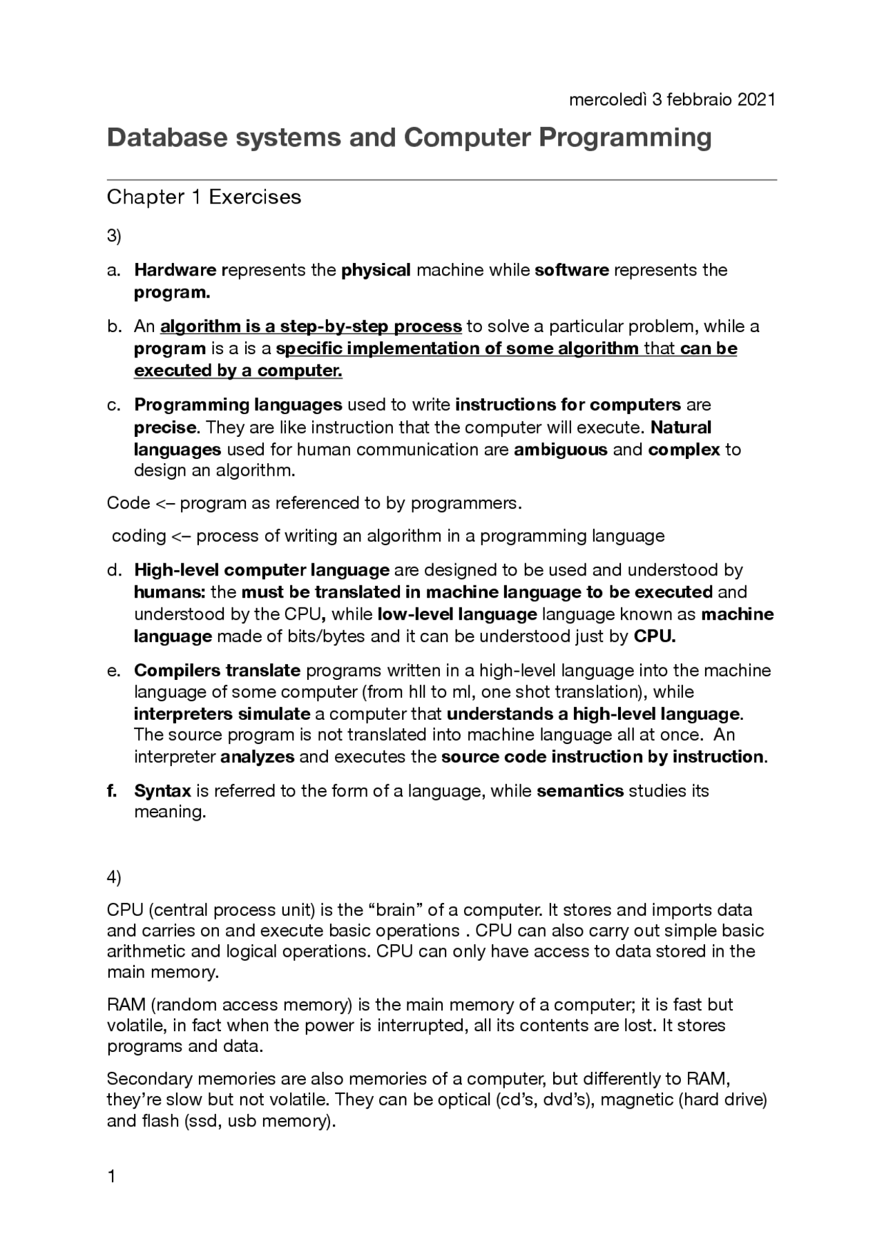 Database systems and computer programming - Docsity